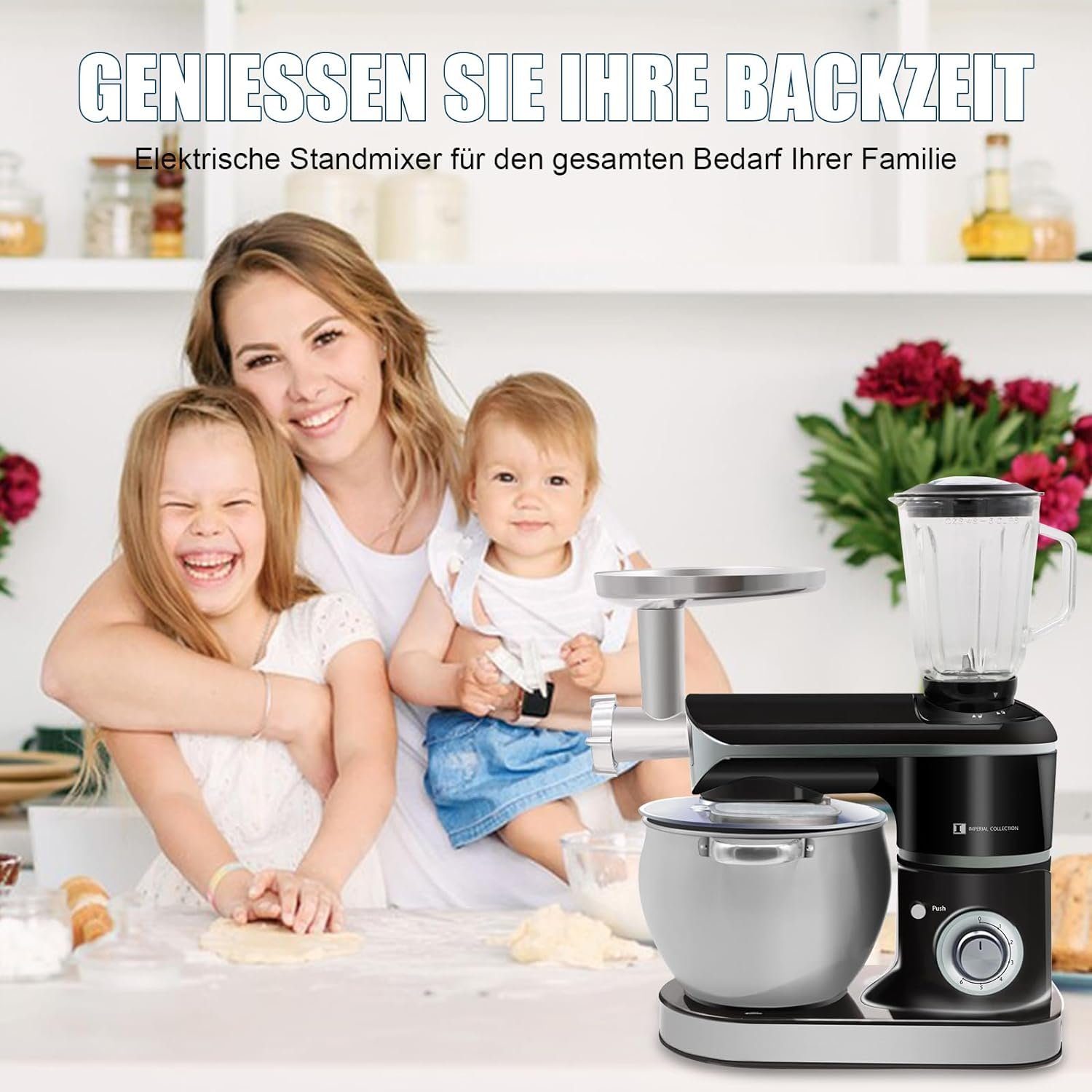 Kraftline Küchenmaschine 3in1 Küchenmaschine 2200W 6 Gänge 8.5L Spülfest, 2200,00 W, 8,50 l Schüssel
