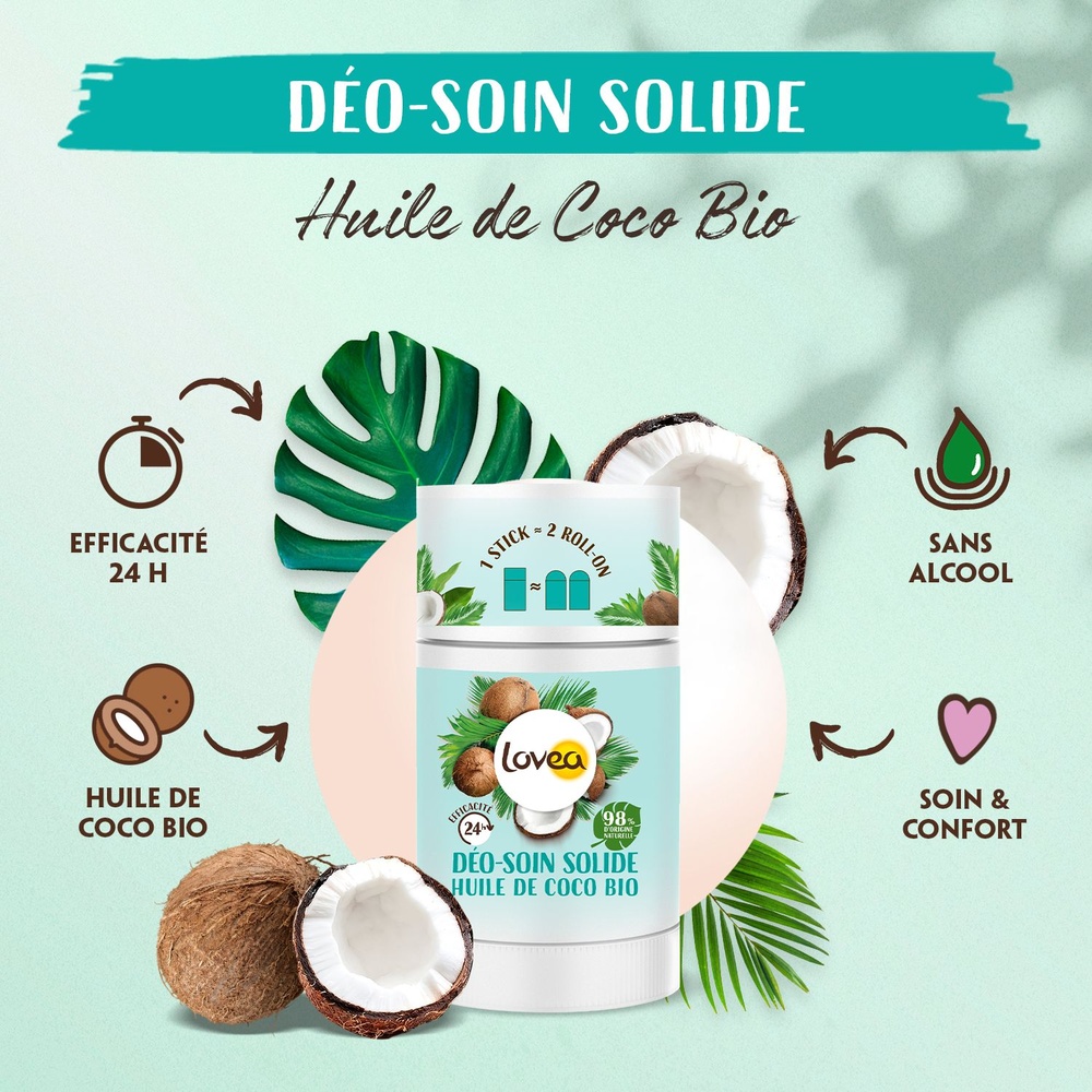 lovea Déo-Soin Solide Huile de Coco Bio Déodorant Solide
