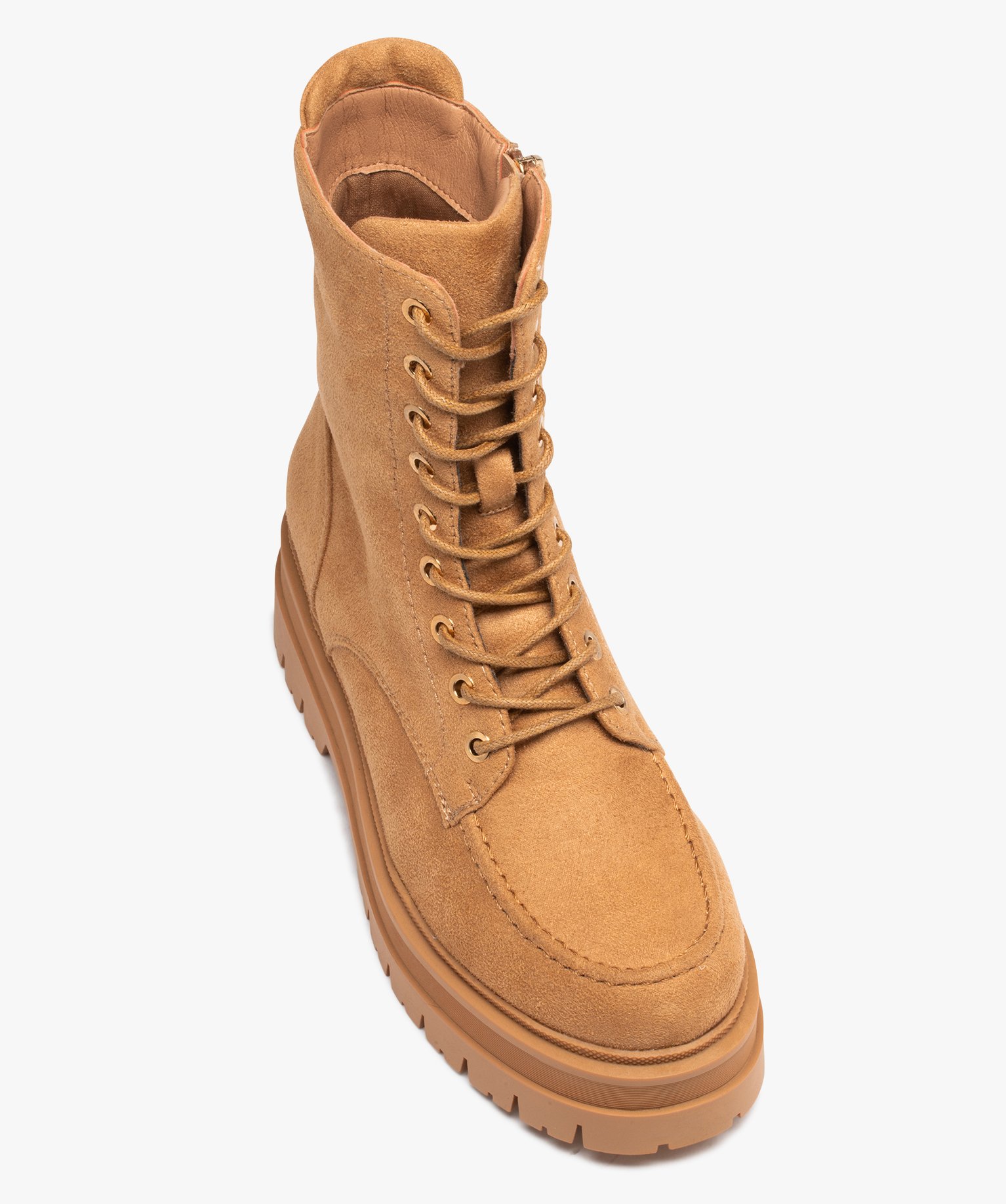 Boots femme unies à semelle épaisse crantée et à zip camel | GEMO