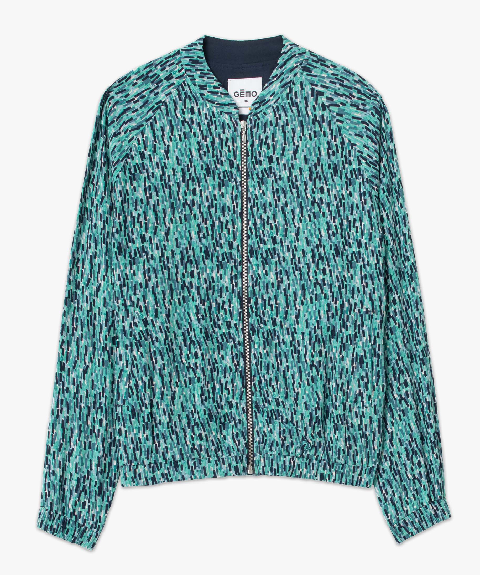 Blouson femme imprimé avec fermeture zippée vert | GEMO