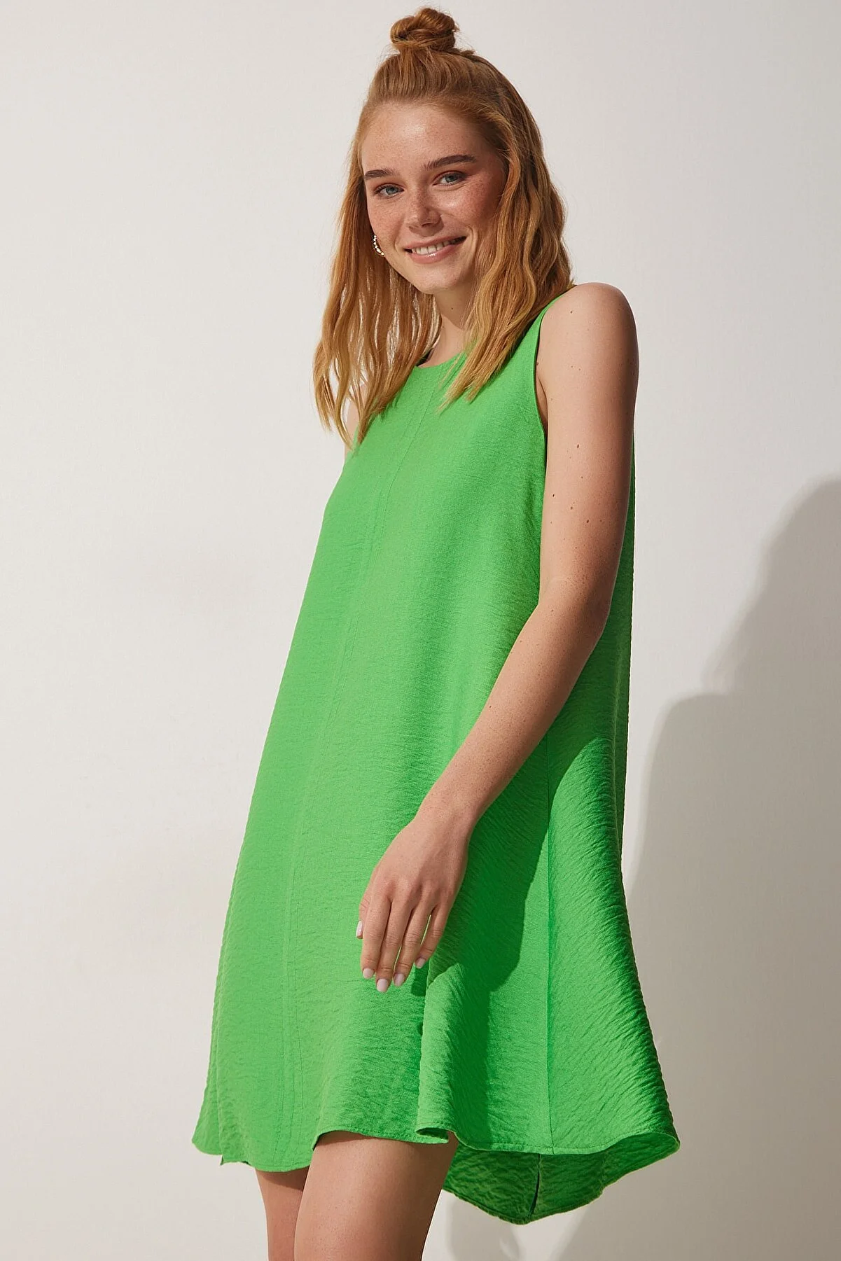Happiness İstanbul  Vivid Green Summer Woven A-Linienkleid BF00067 für Damen
