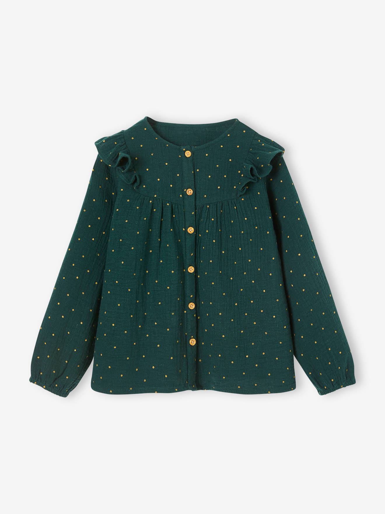 Blouse volantée en gaze de coton fille blanc