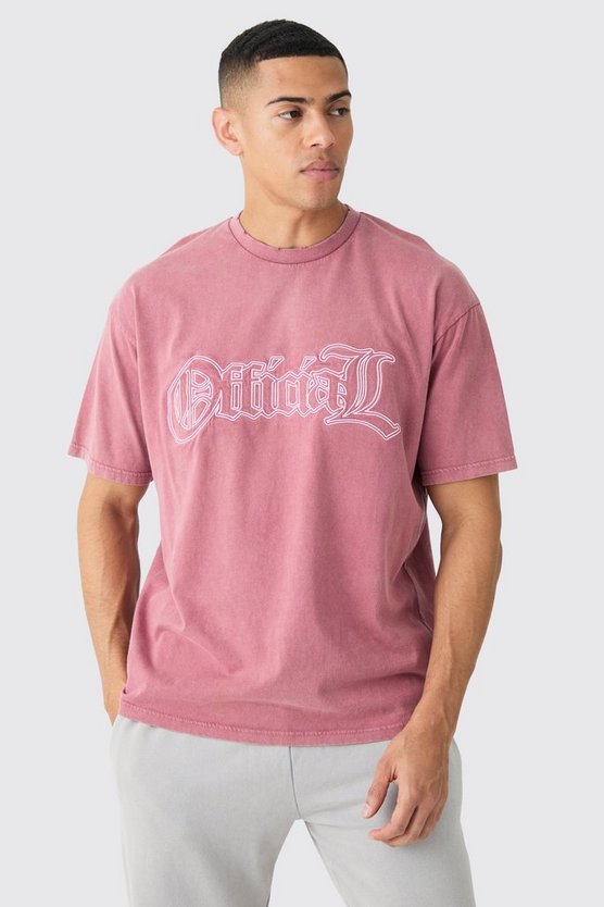 Zerrissenes Oversize T-Shirt mit Acid-Waschung und Official-Stickerei