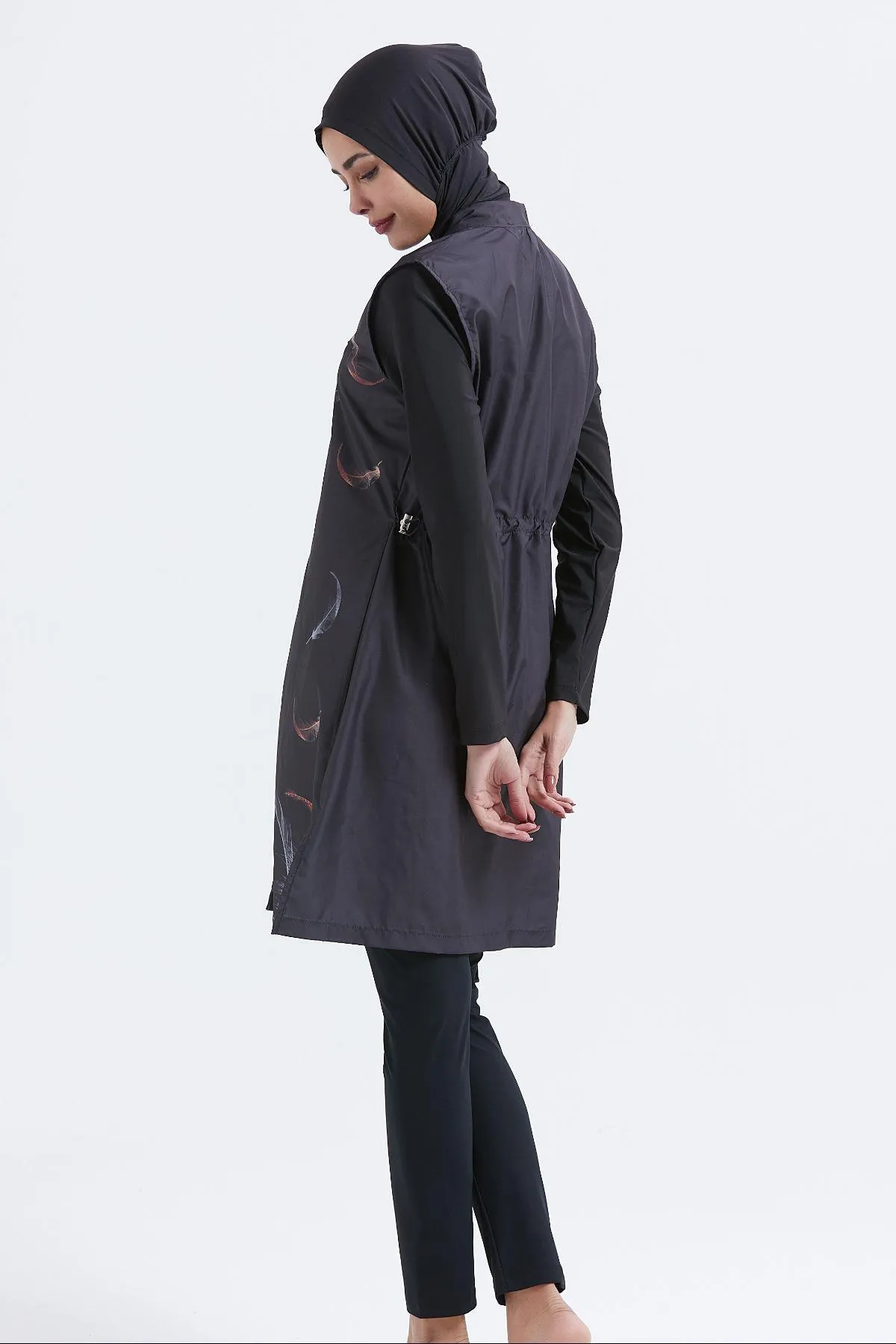 C&City  Vollständig bedeckter 4-teiliger Hijab-Badeanzug mit Reißverschluss C14102 Schwarz
