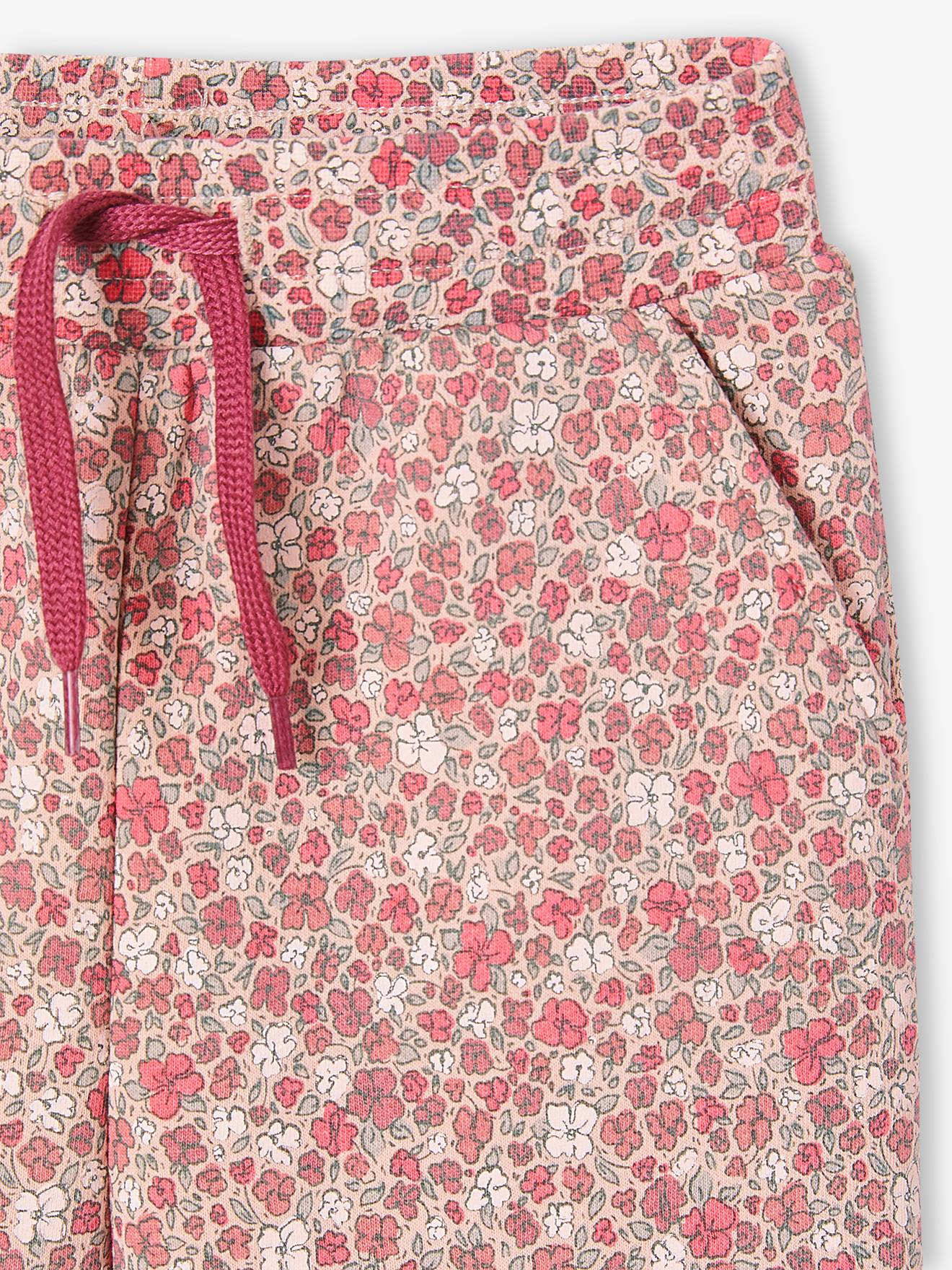 Pantalon jogging imprimé fleurs en molleton fille rose imprimé