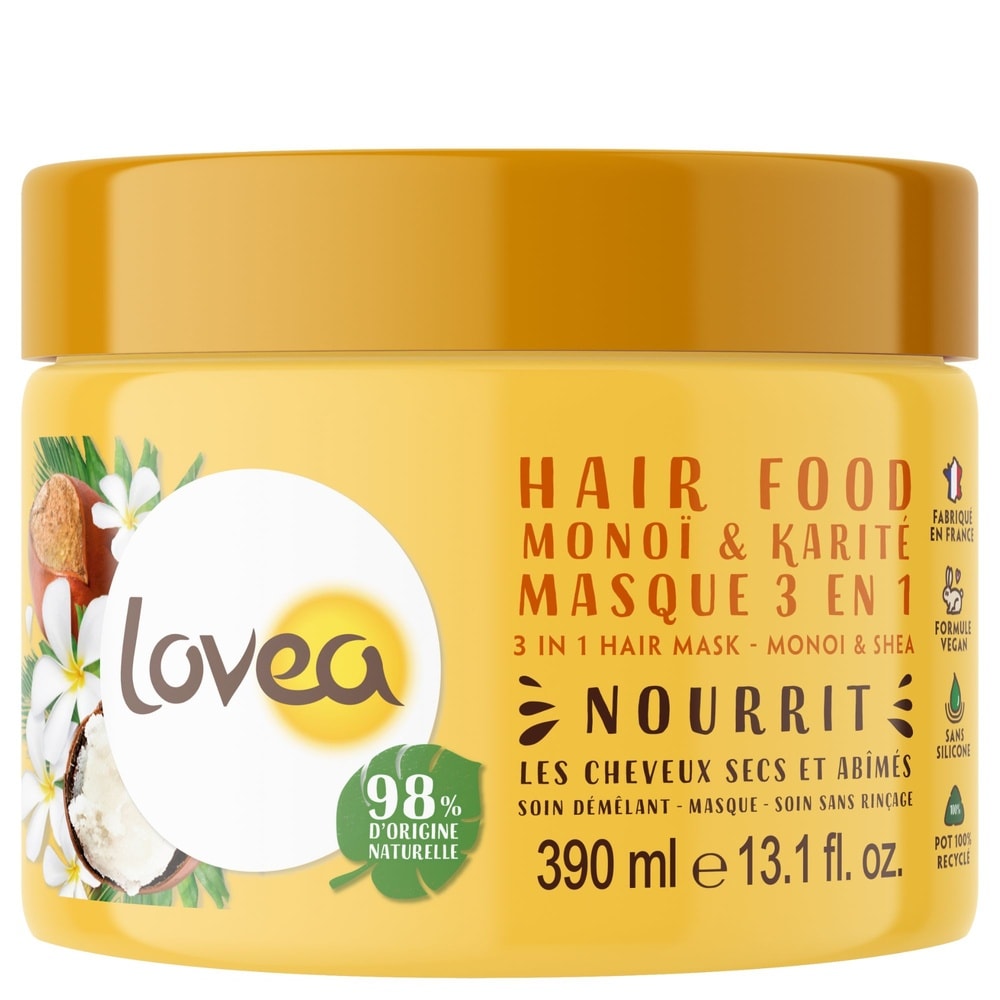 lovea Hair Food Monoï & Karité Masque 3 en 1 Masque Capillaire - Cheveux Secs et Abîmés