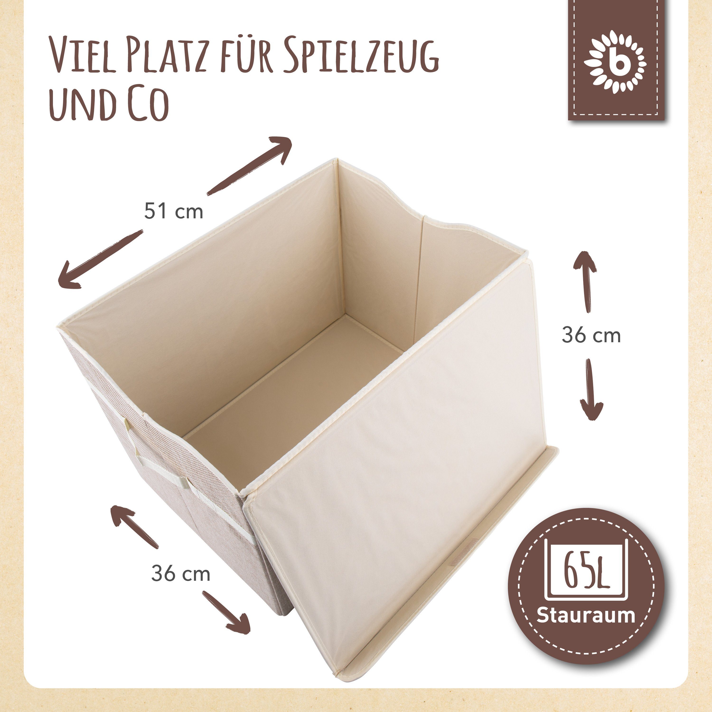 BIECO Spielzeugtruhe Bieco Aufbewahrungsbox mit Deckel 65L faltbar ca. 36x36x51cm Spielzeugkiste mit Deckel Aufbewahrungsbox Kinder Kisten mit Deckel Aufbewahrungsbox Groß Wickeltisch Organizer Reh Motiv