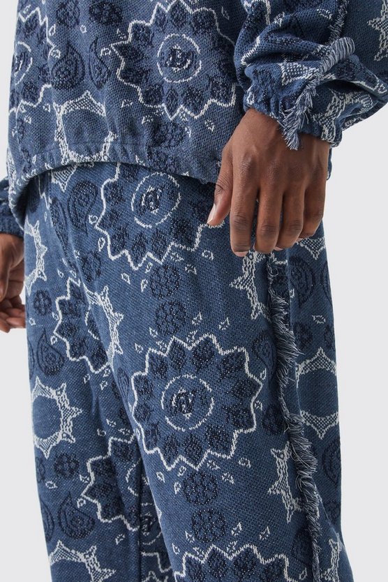 Plus Oversize Jacquard Hoodie mit Fransen