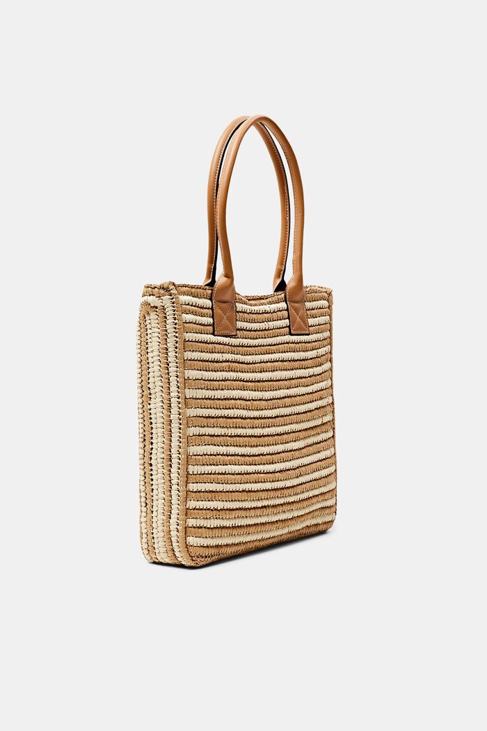 Tote Bag aus Raffia mit Henkeln in Lederoptik