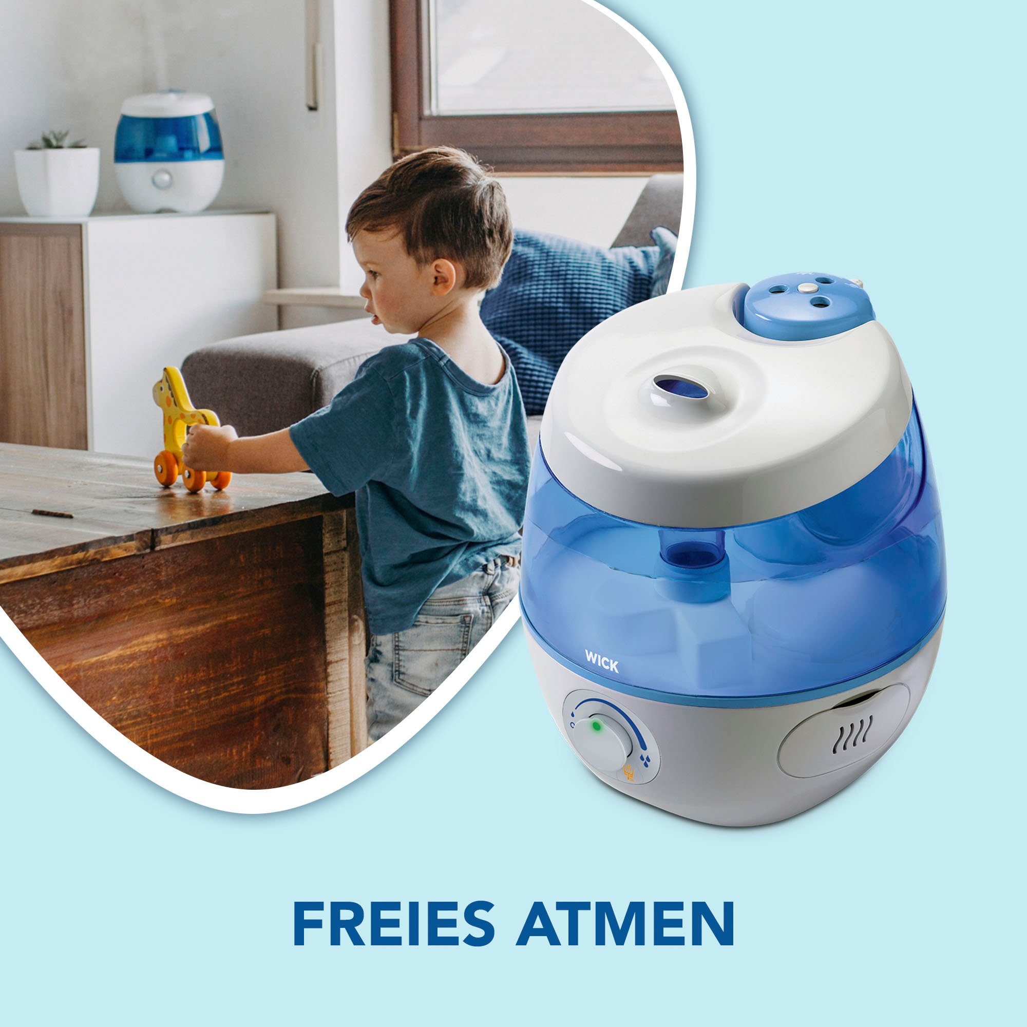 WICK Luftbefeuchter SweetDreams Kaltluft-Luftbefeuchter mit Lichtprojektion - WUL575, 3,8 l Wassertank, Projiziert 3 Motive: Safari, Ozean und Sternenhimmel