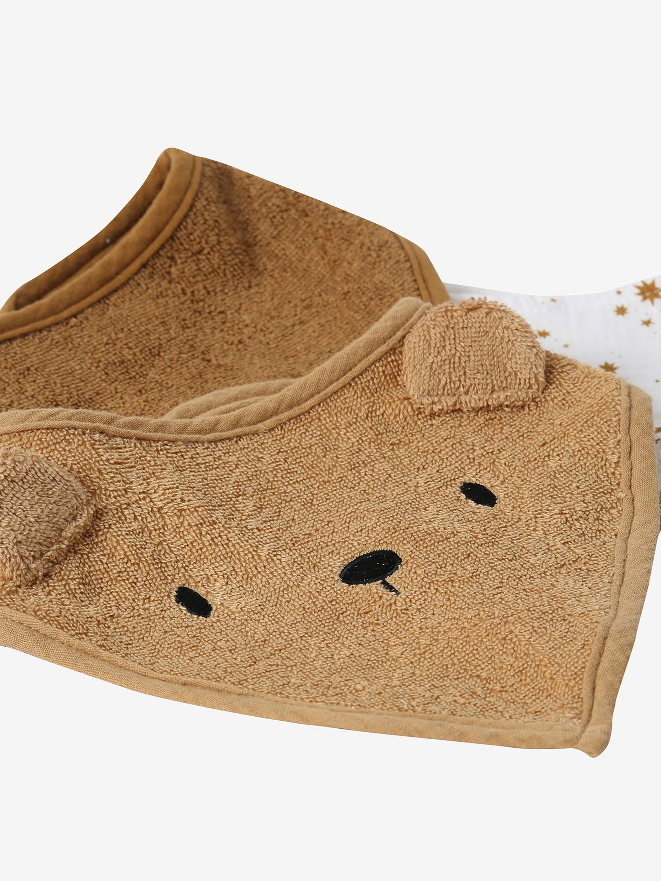 Lot de 3 bavoirs bandanas en éponge et gaze de coton caramel