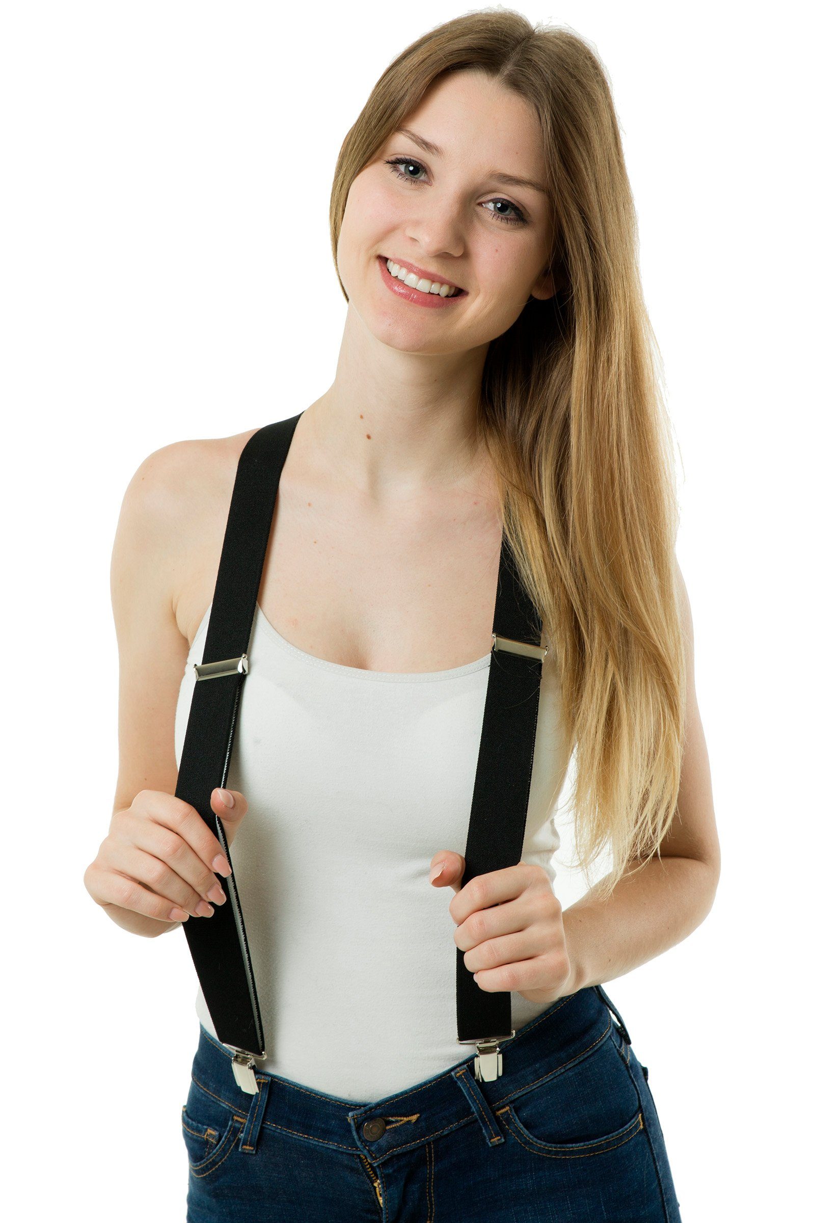 shenky Hosenträger Hosenträger schwarz 2er Set (Hosenhalter, Damen und Herren) 3er Clips