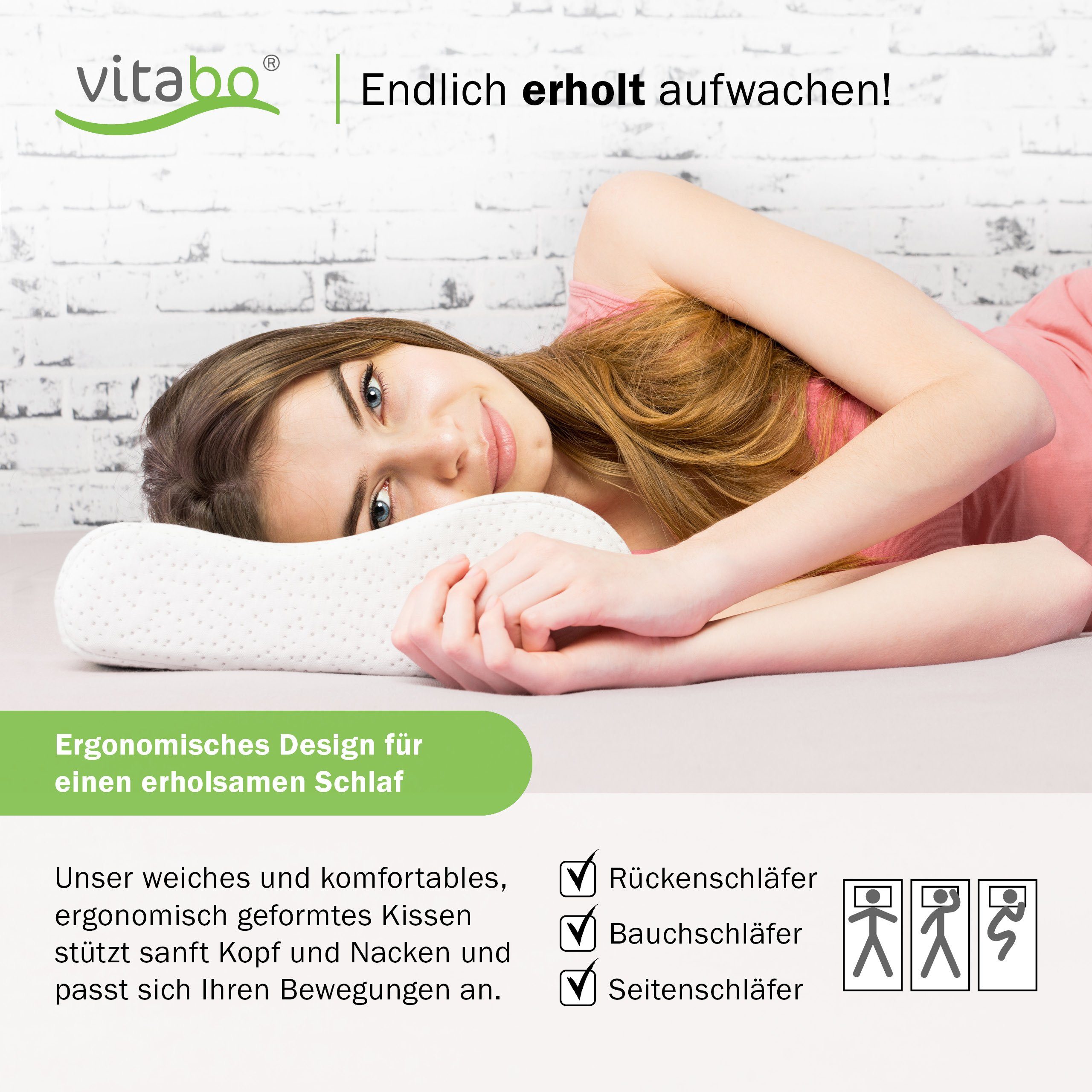 Vitabo Nackenkissen Vitabo Komfortables Kopfkissen mit kühlender Gelauflage I ergonomisches Seitenschläferkissen Nackenkissen – Viscoschaum 100% Lyocell Bezug, 1-tlg.