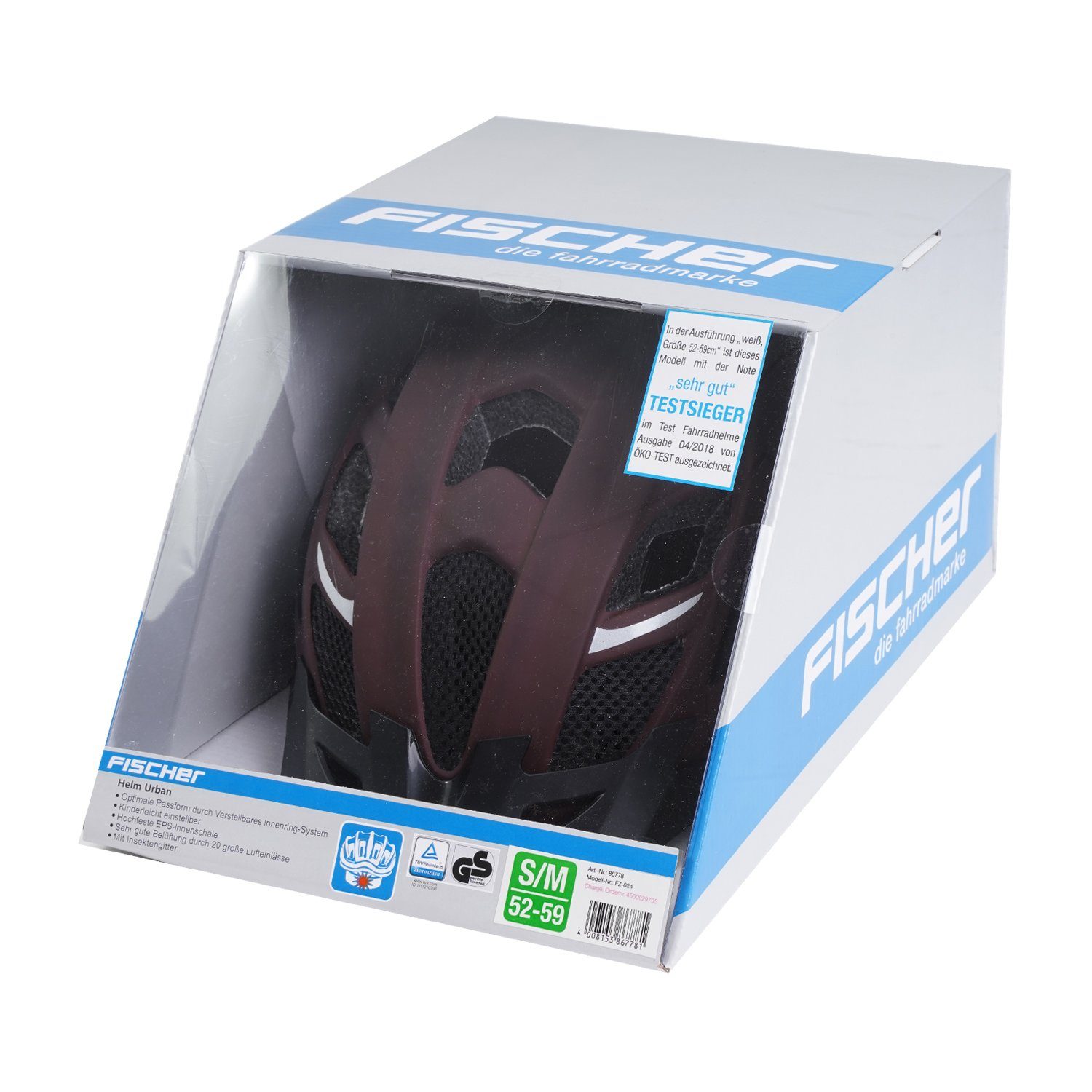 FISCHER Fahrrad Fahrradhelm Fahrradhelm Urban Retro S / M einstellbar, Fahrrad Helm, Kopfumfang 52cm - 59cm mit beleuchtetem Innenring-System