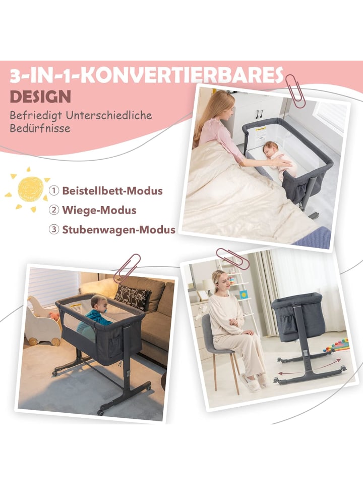 COSTWAY 3 in 1 Beistellbett in Anthrazit günstig kaufen onesize