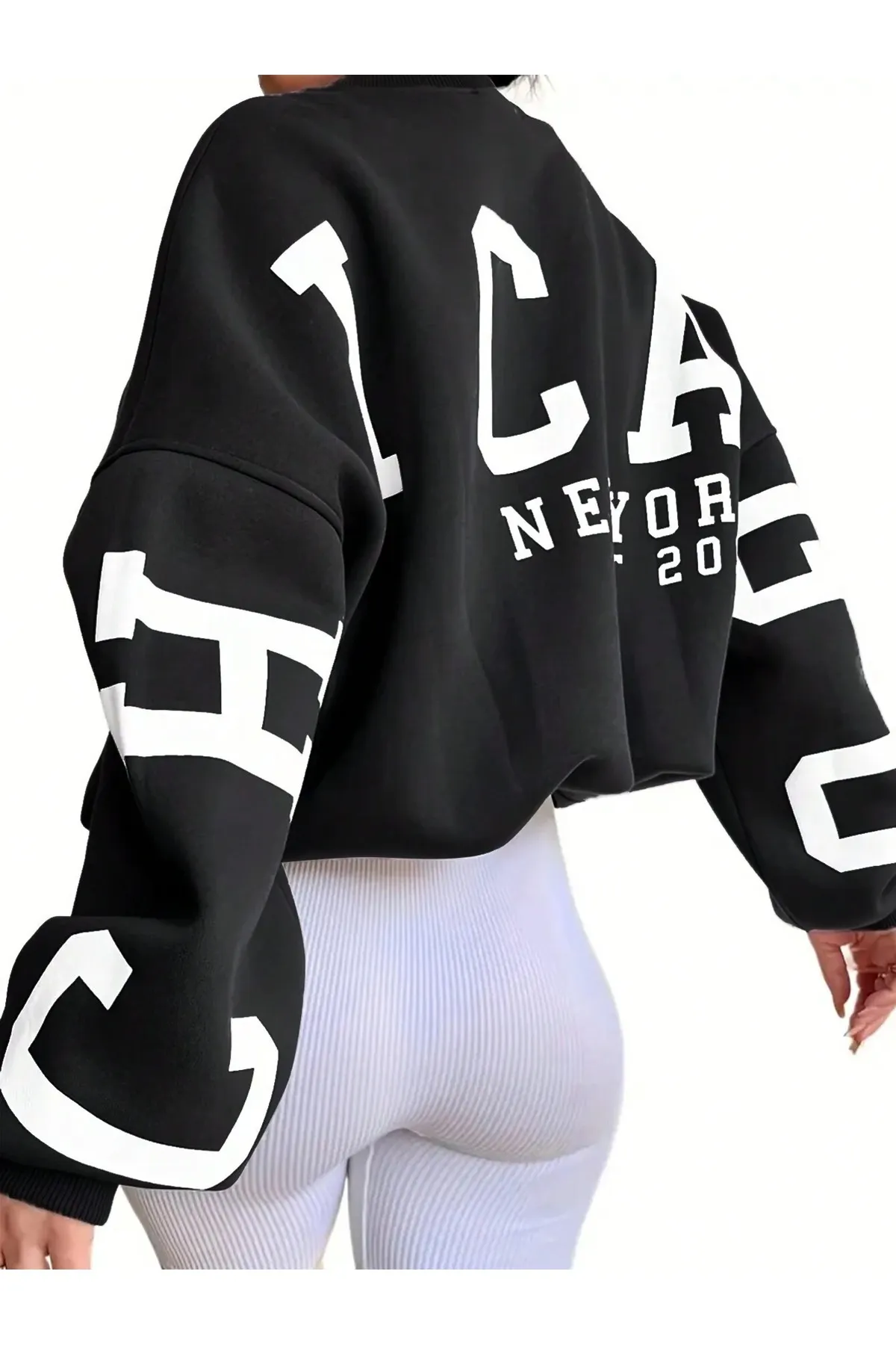 Know  Damen-Sweatshirt „Chicago“ mit schwarzem Aufdruck und Oversize-Rundhalsausschnitt