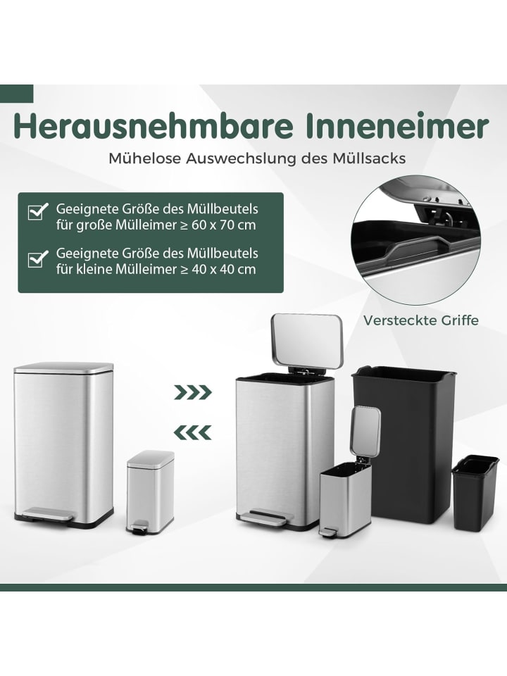 COSTWAY Mülleimer 2er Set 40L 6L in Silber günstig kaufen onesize