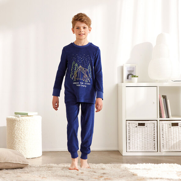 Frottee Pyjama, navy/türkis, 110/116, 2er Set