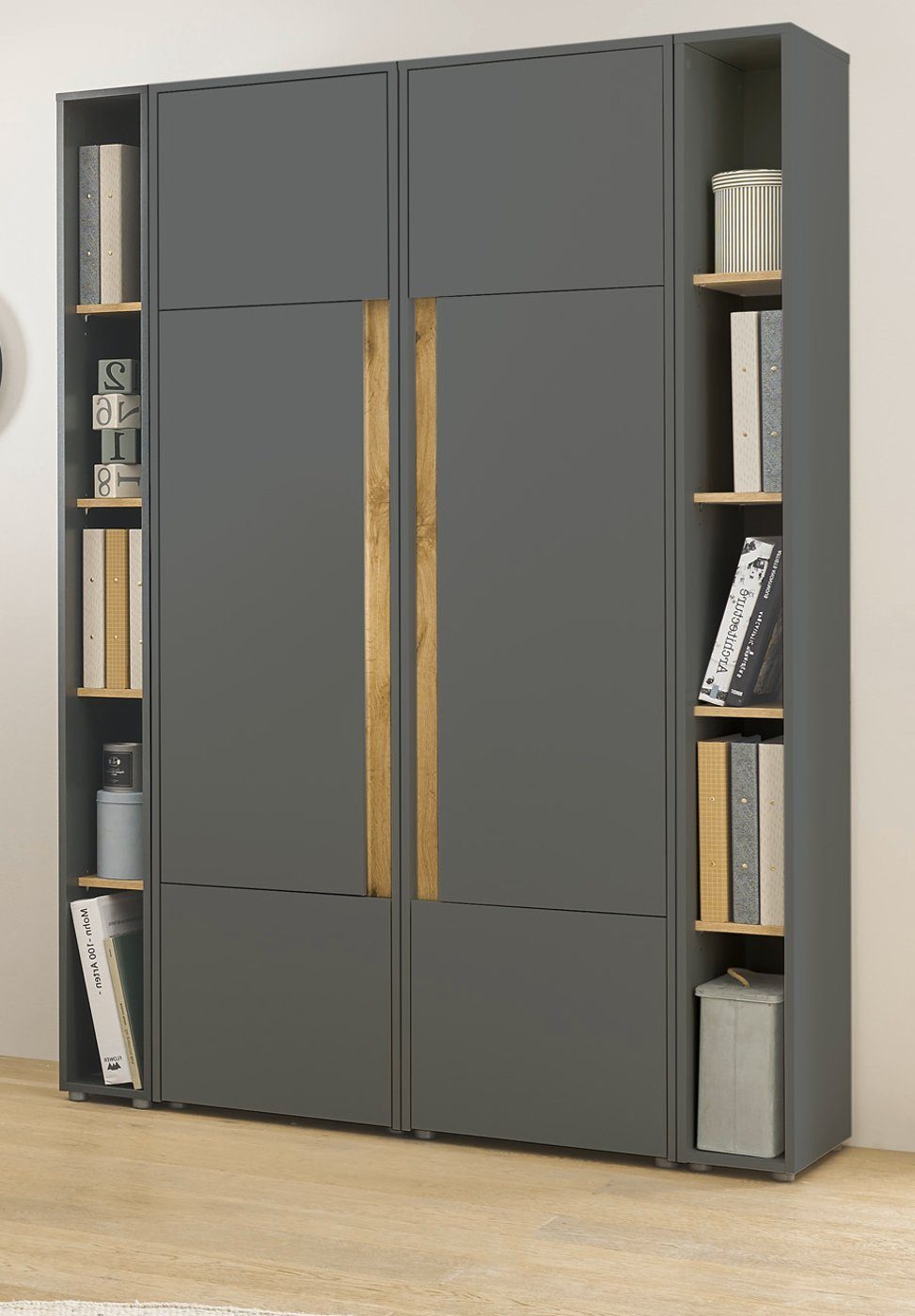Furn.Design Aktenregal Center, Regalschrank in matt grau mit Wotan Eiche, 5 Fächer