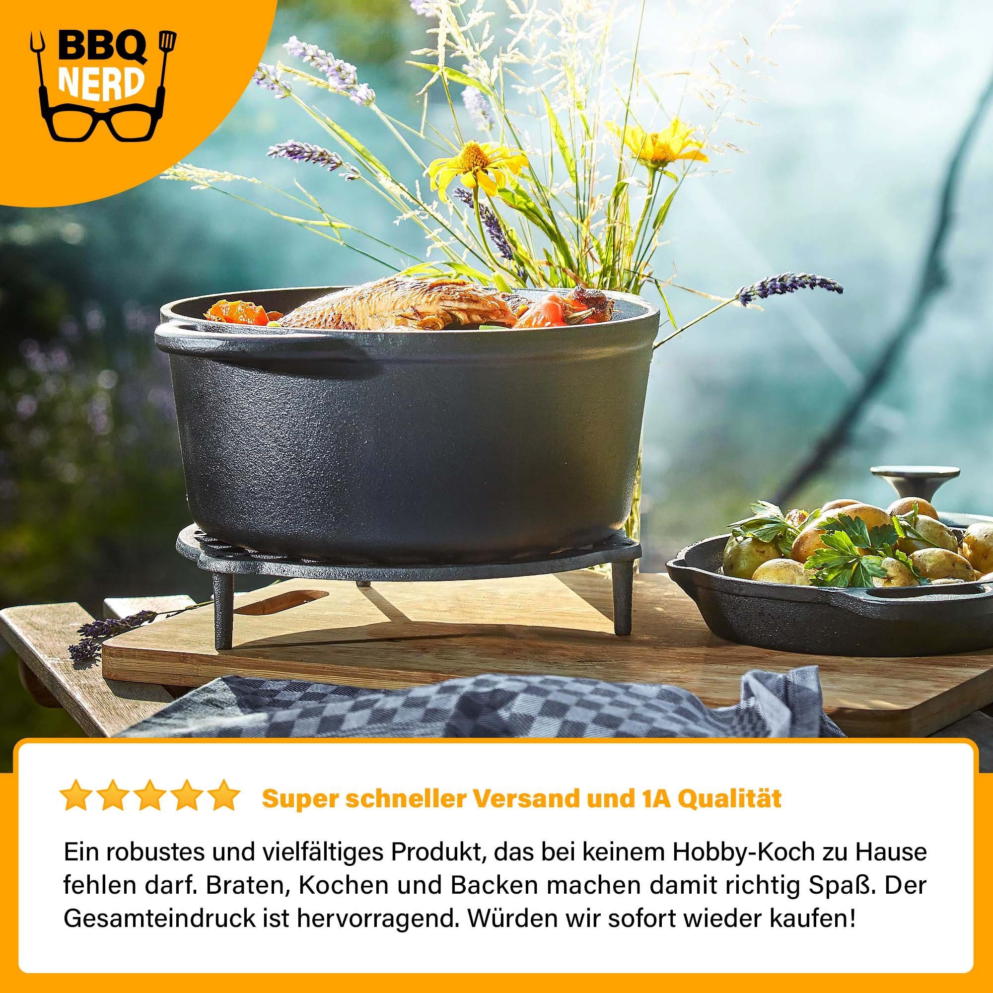 BBQ Nerd Bräter, Gusseisen, Bräter Deckel Bratentopf Kochtopf Gusseisentopf