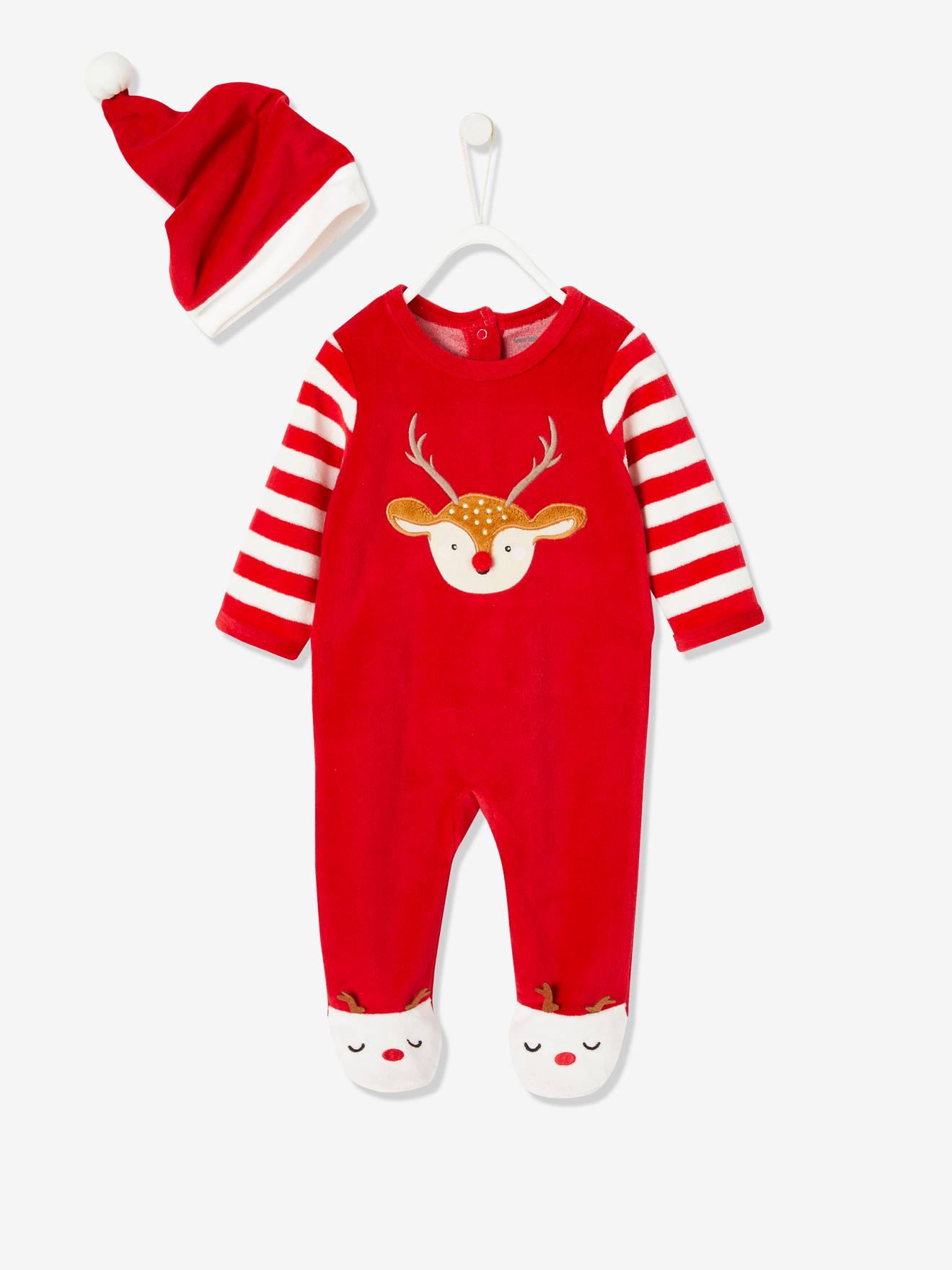 Coffret cadeau de Noël bébé dors-bien en velours + bonnet rouge brique
