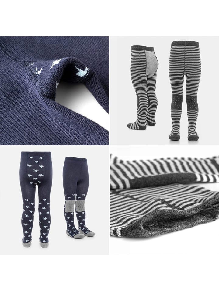 LaLoona Krabbel-Strumpfhose 2er Pack - Sterne Marine   Streifen in grau,blau günstig kaufen