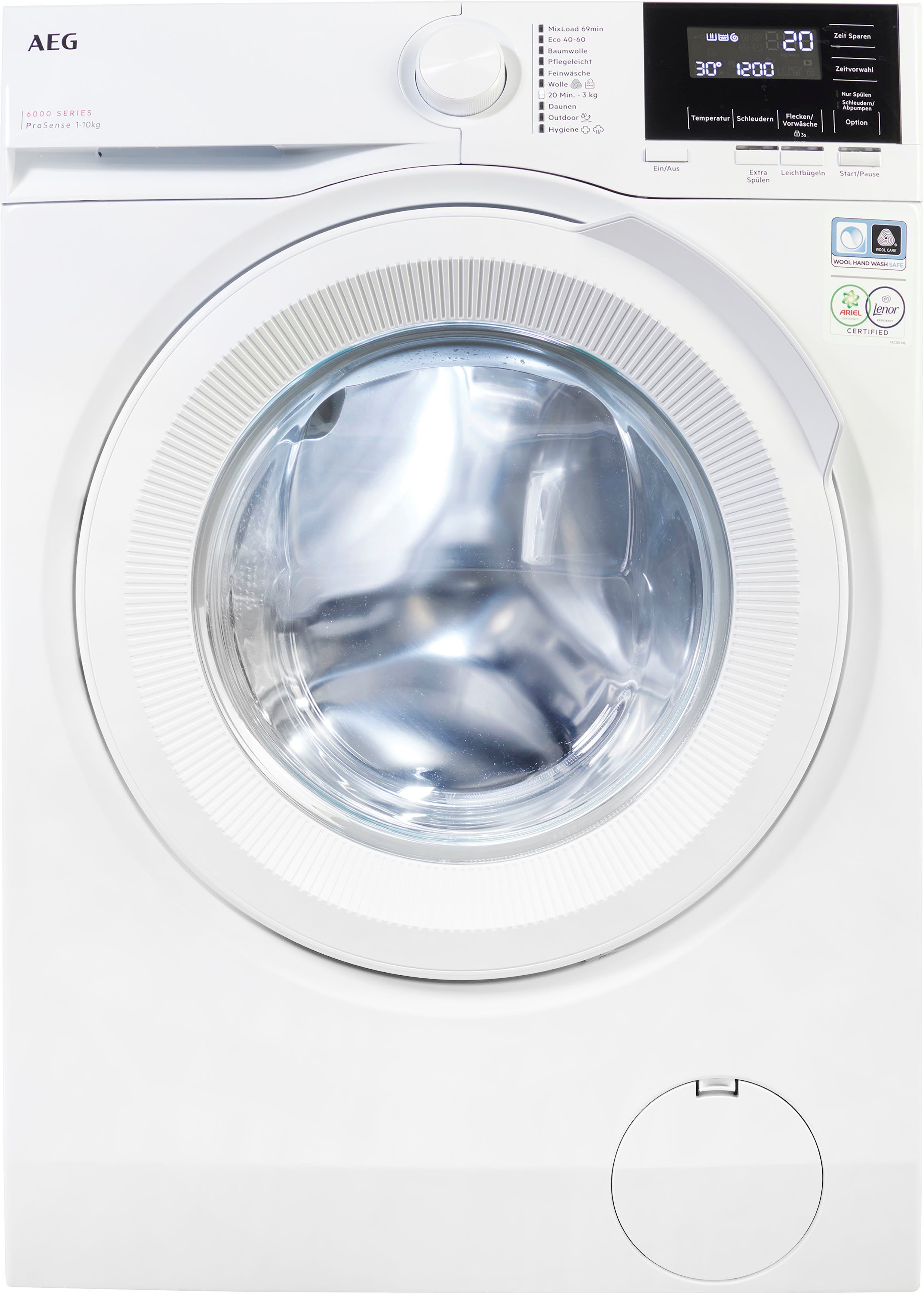 AEG Waschmaschine 6000 LR6F60400, 10 kg, 1400 U/min, ProSense® Mengenautomatik​ - spart bis 40% Zeit, Wasser und Energie