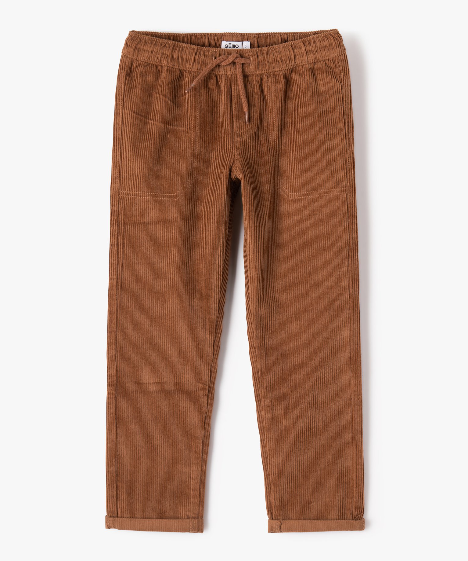 Pantalon Garçon en velours ctelé à taille élastiquée marron | GEMO