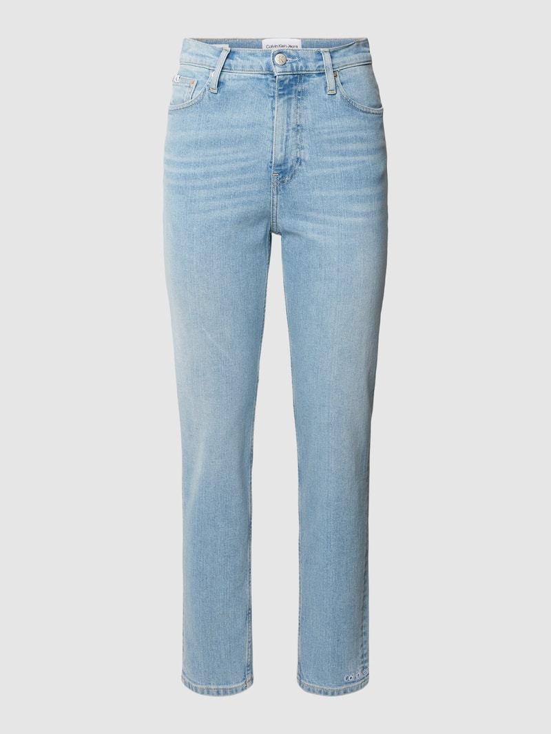 Mom Fit Jeans mit Label-Patch in hellblau