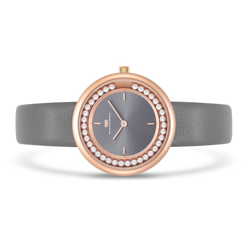Rhodenwald & Söhne Montre à quartz Pearl en Or rose Cuir véritable en Gris Montre