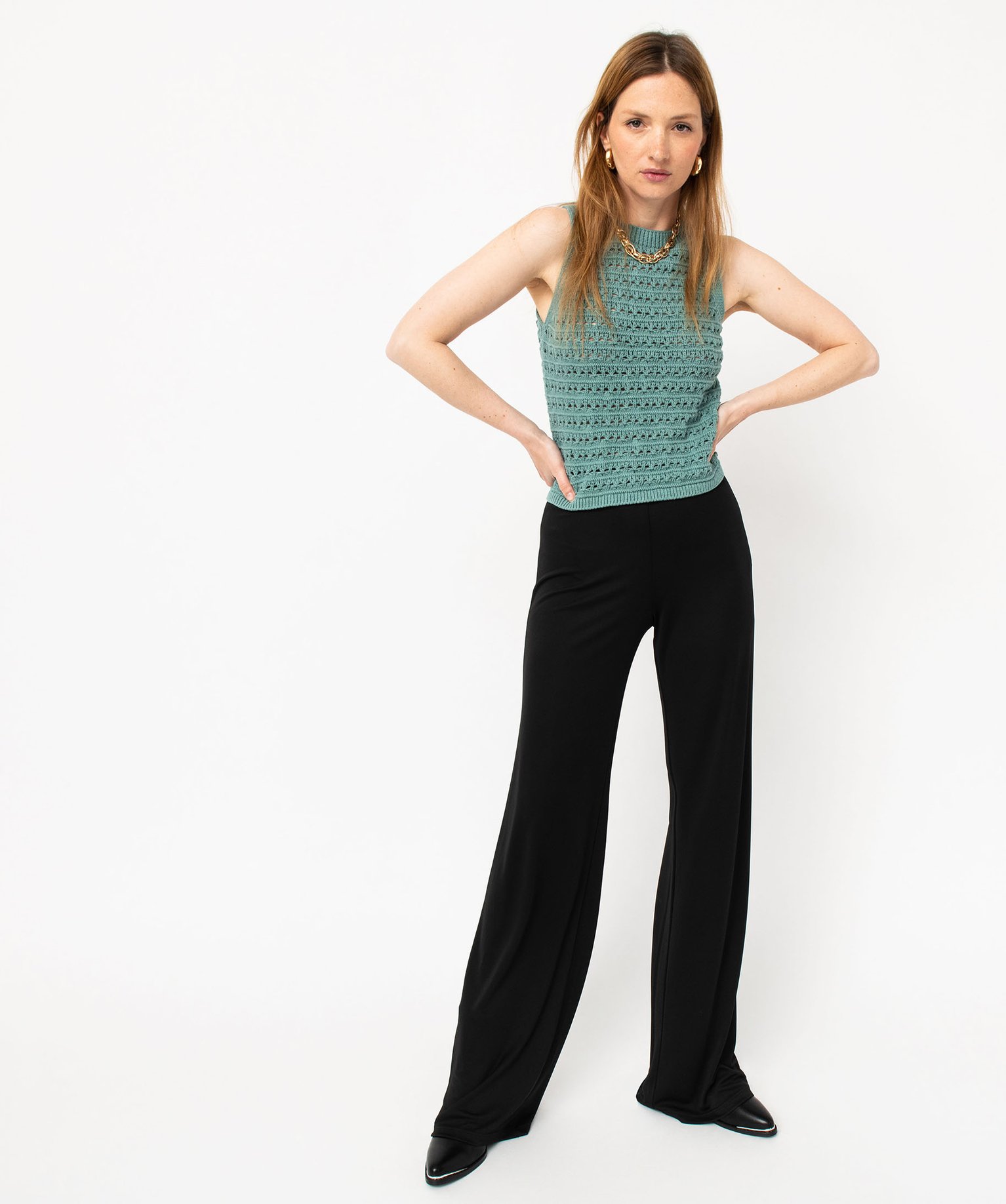 Pantalon en maille fluide extensible femme noir | GEMO