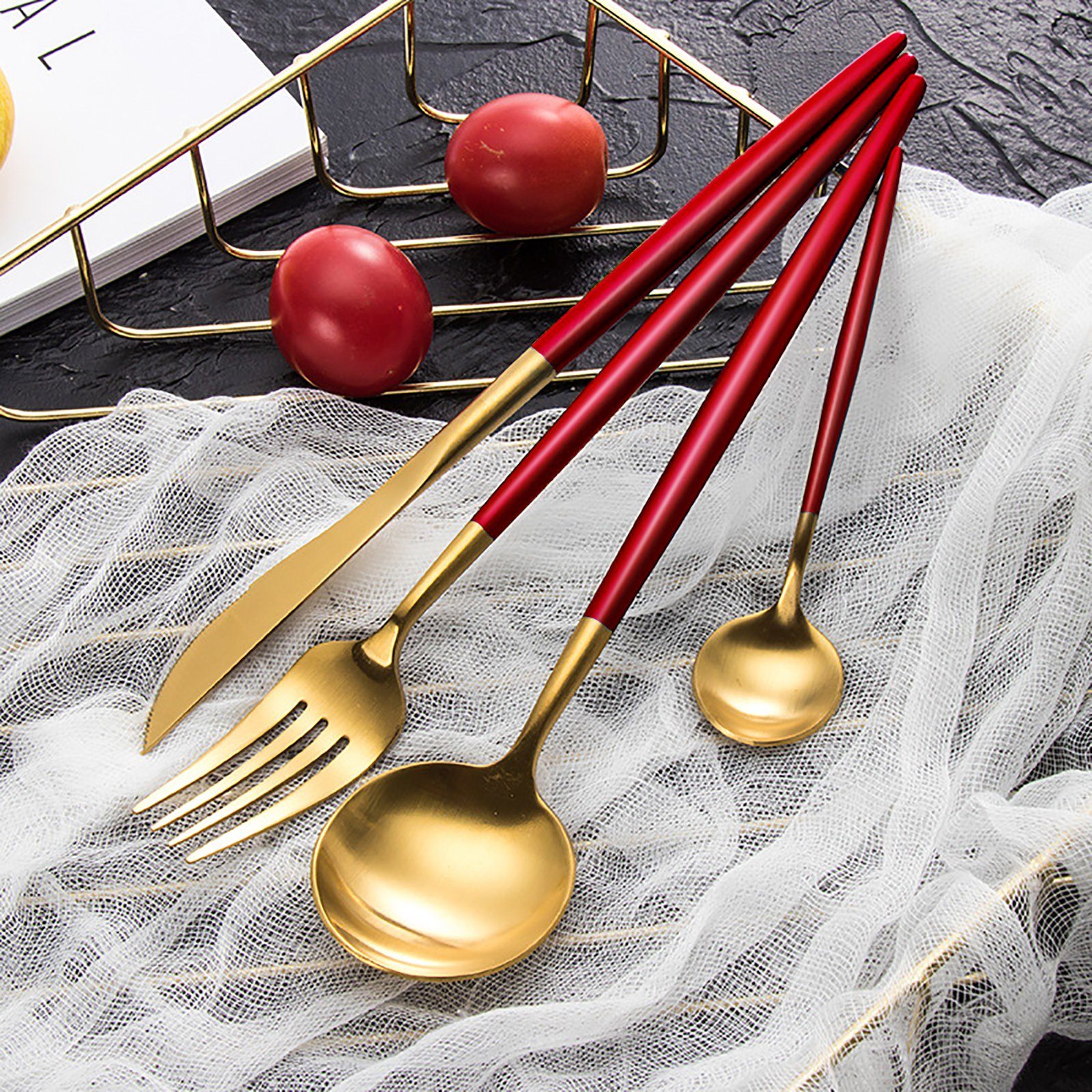 CALIYO Besteck-Set 24 Teilig Griff Edelstahl Messer Gabel Löffel Rostfrei Geschirrset Set, Gabel Löffel Geschirrset Set Spülmaschinenfest.