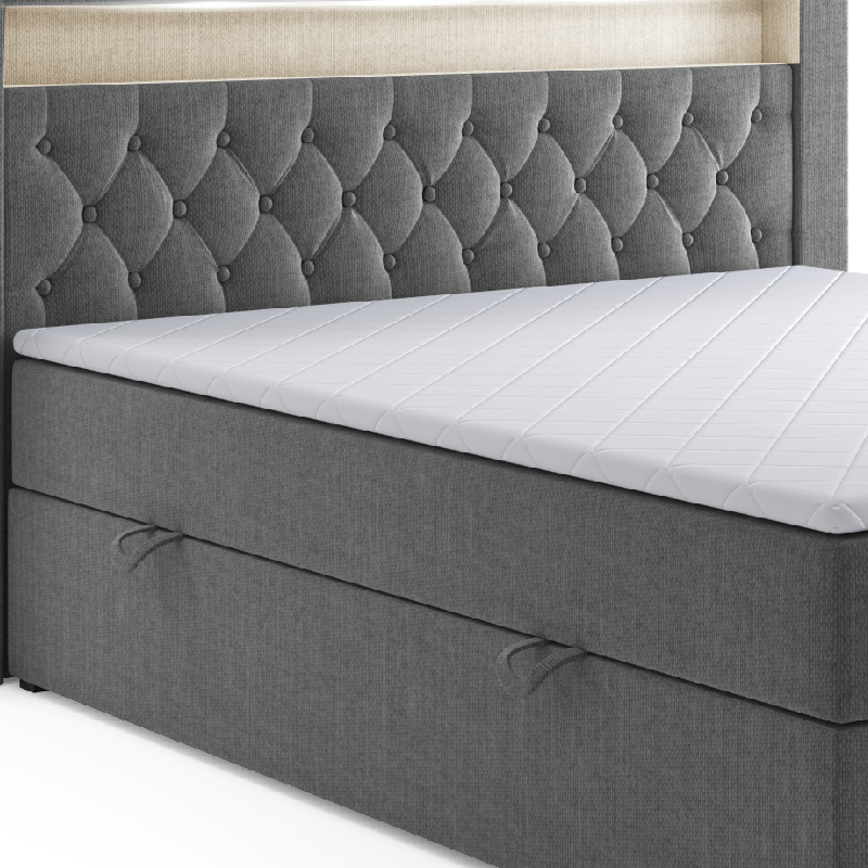 Möbel Punkt Boxspringbett DENVER mit LED und Bettkasten 180 x 200 cm Webstoff Anthrazit Bett Bettkasten