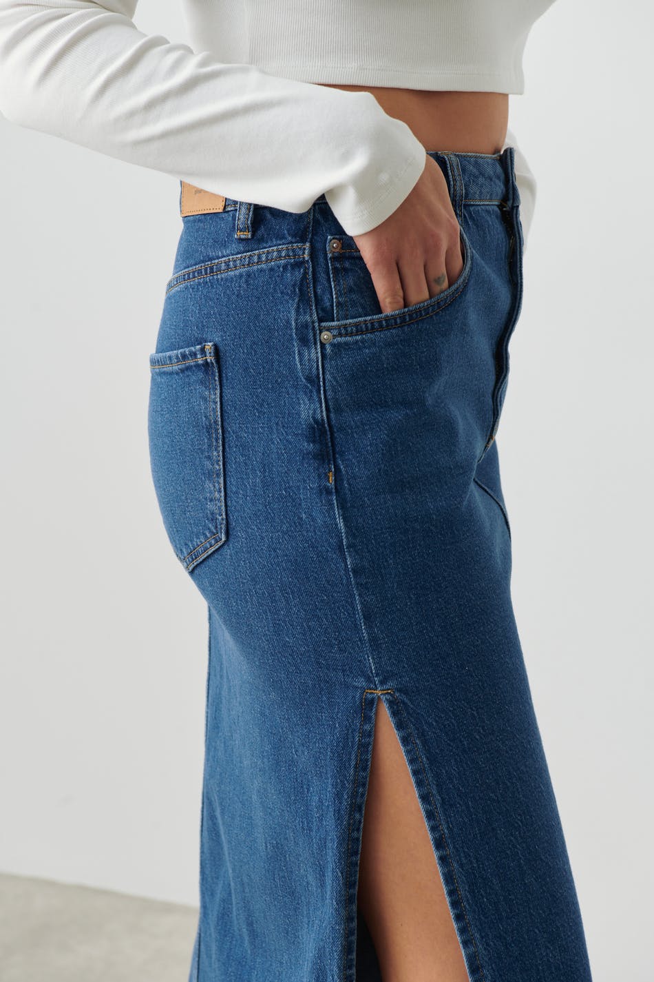 Long slit denim skirt