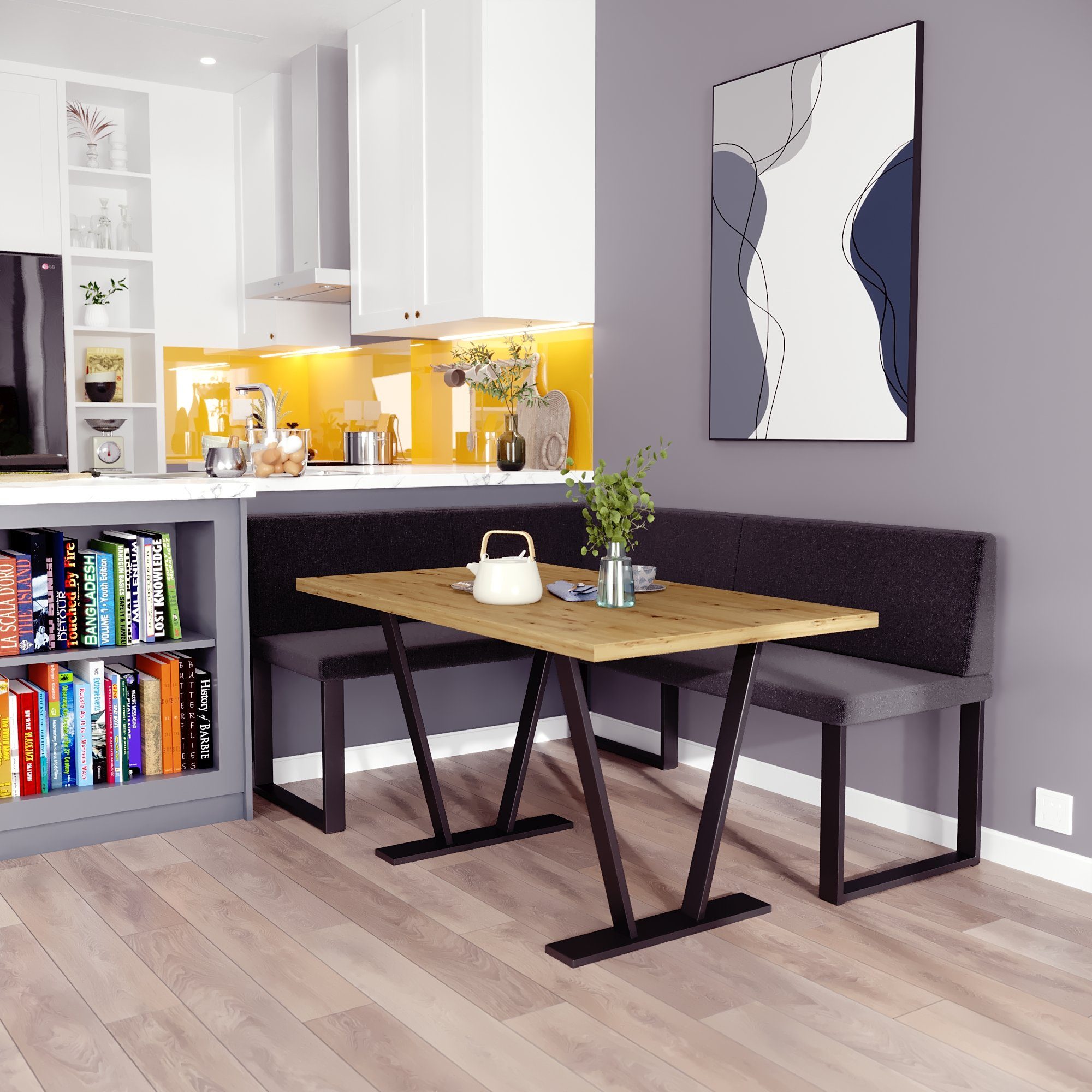 sofa4you Eckbankgruppe Alina Metall mit Tisch, Moderne Sitzecke perfekt für Ihr Esszimmer, Küche (128x168/142x196)