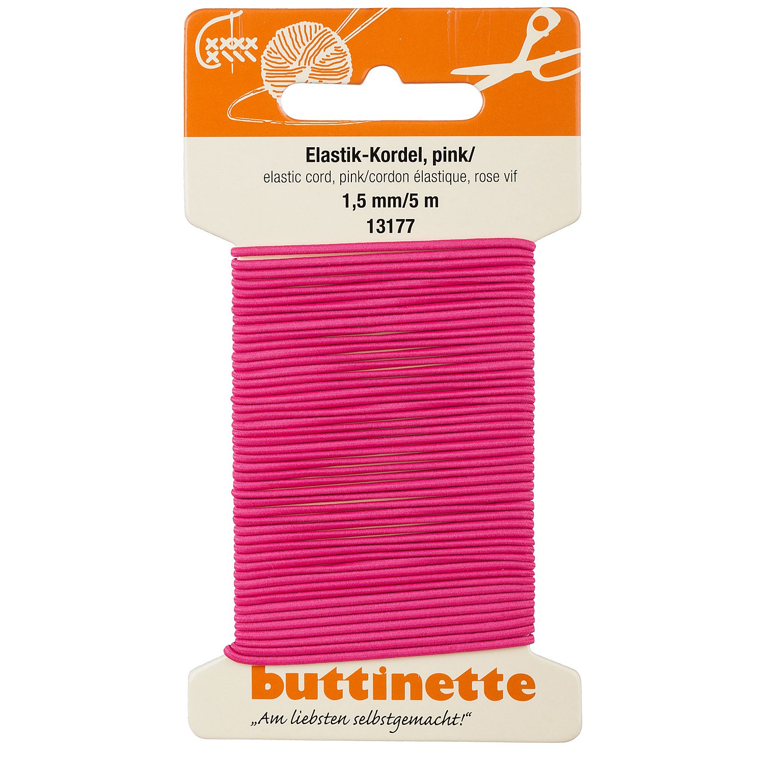buttinette Elastik-Kordel, pink, Stärke: 1,5 mm, Länge: 5 m