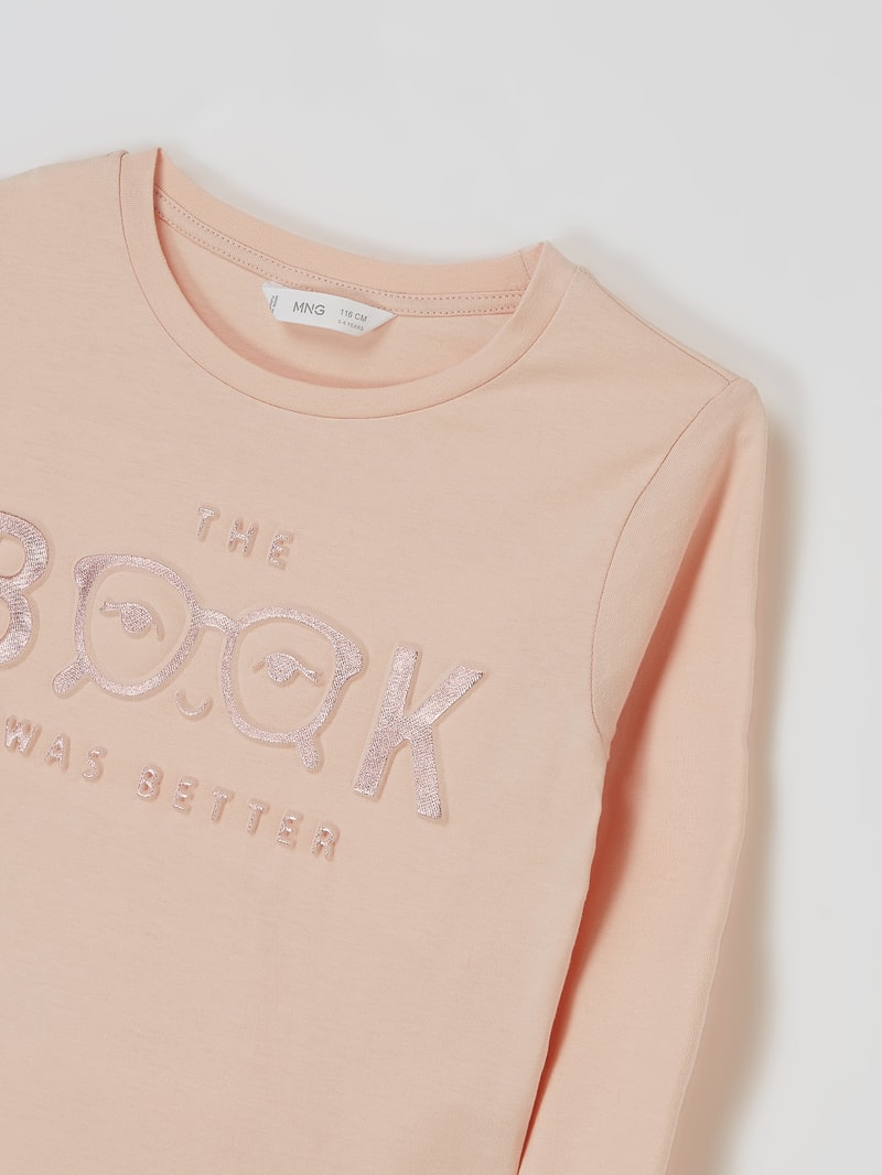 Longsleeve mit Message Modell 'Book' in hellrosa