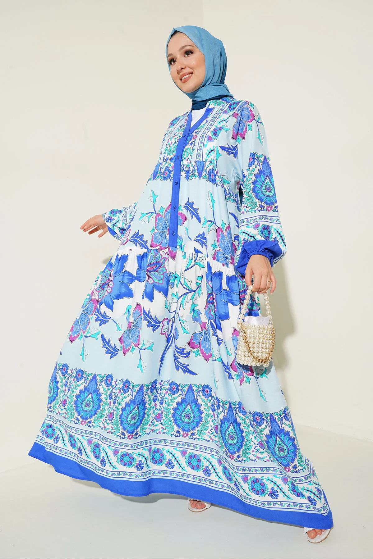 Bigdart  2423 Authentisches gemustertes Hijab-Kleid – D. Saks