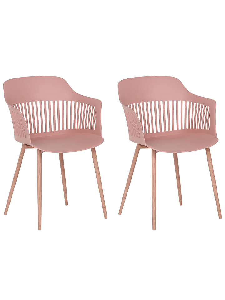 Beliani 2er-Set Esszimmerstuhl BERECA in Rosa/Heller Holzfarbton günstig kaufen onesize