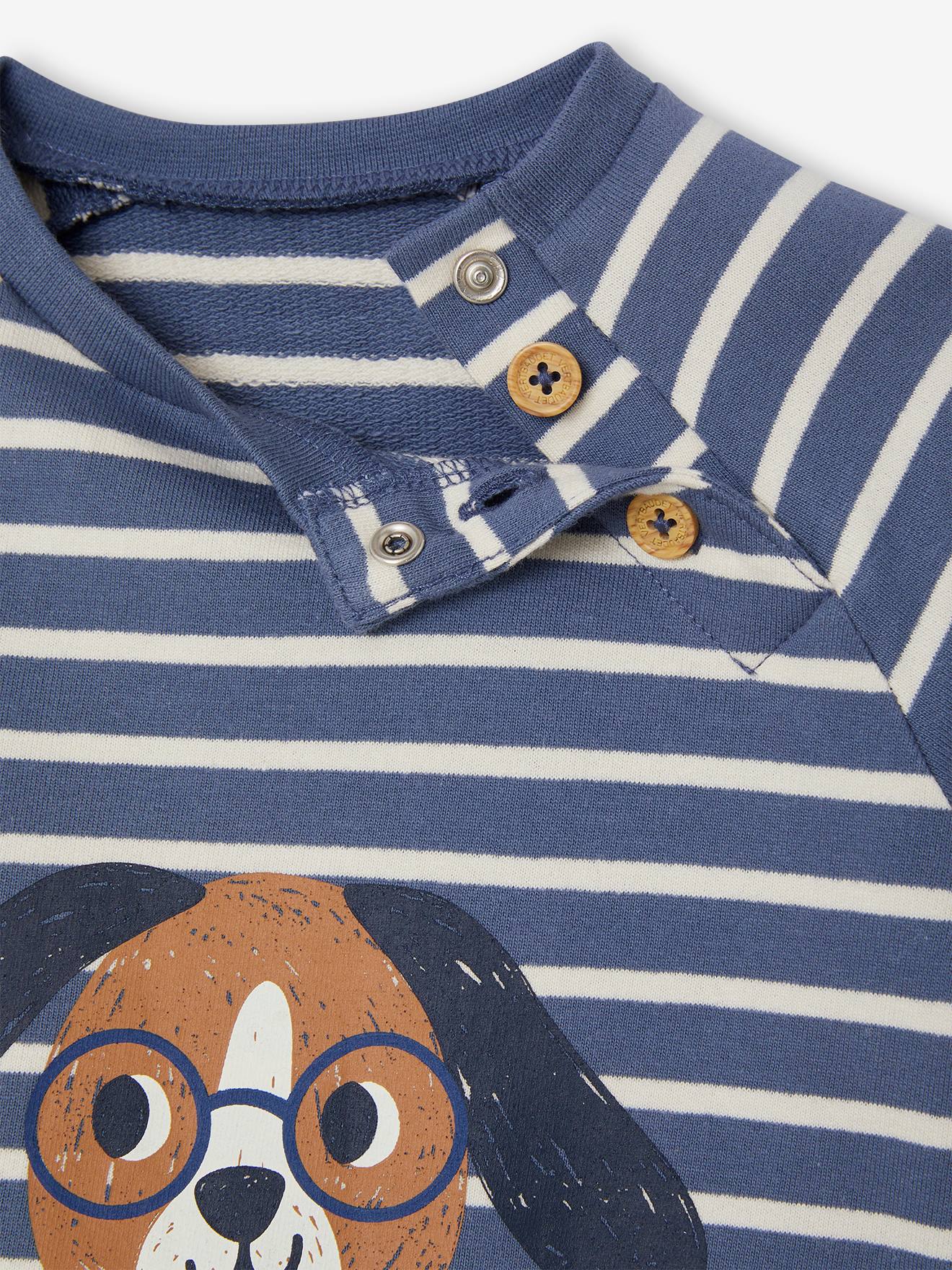 Sweat rayé en molleton bébé bleu ardoise