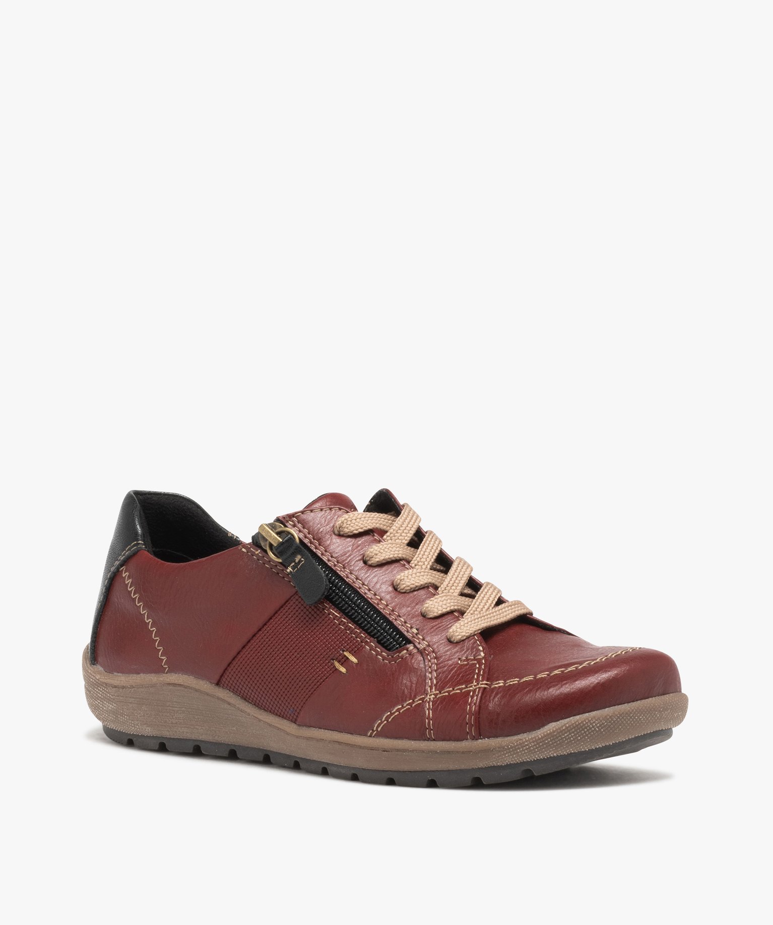 Derbies femme confort dessus uni à zip et à lacets - Softr... rouge | GEMO