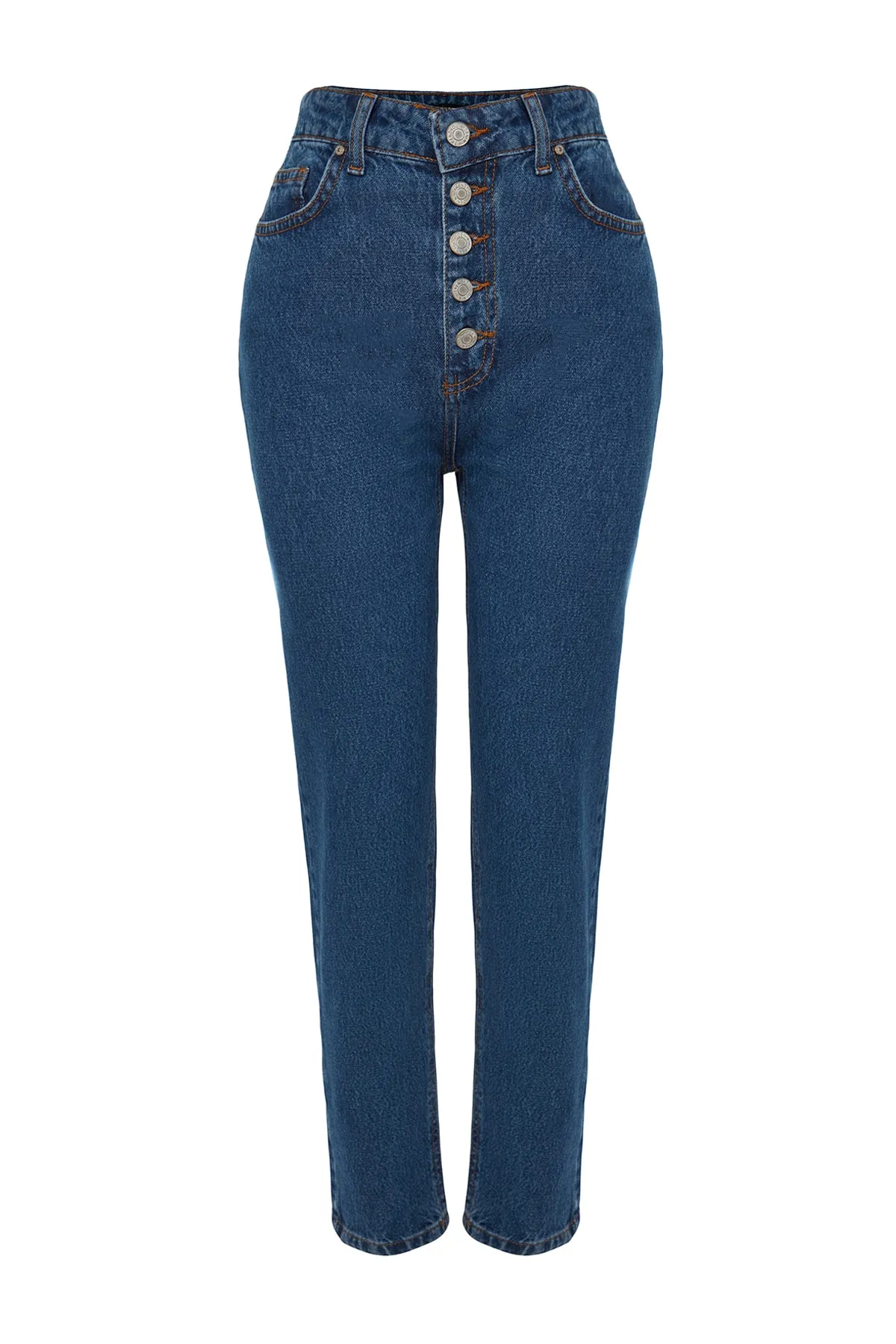 Trendyol Collection  Dunkelblaue Mom-Jeans mit hoher Taille und Knopfleiste vorne TWOAW24JE00071