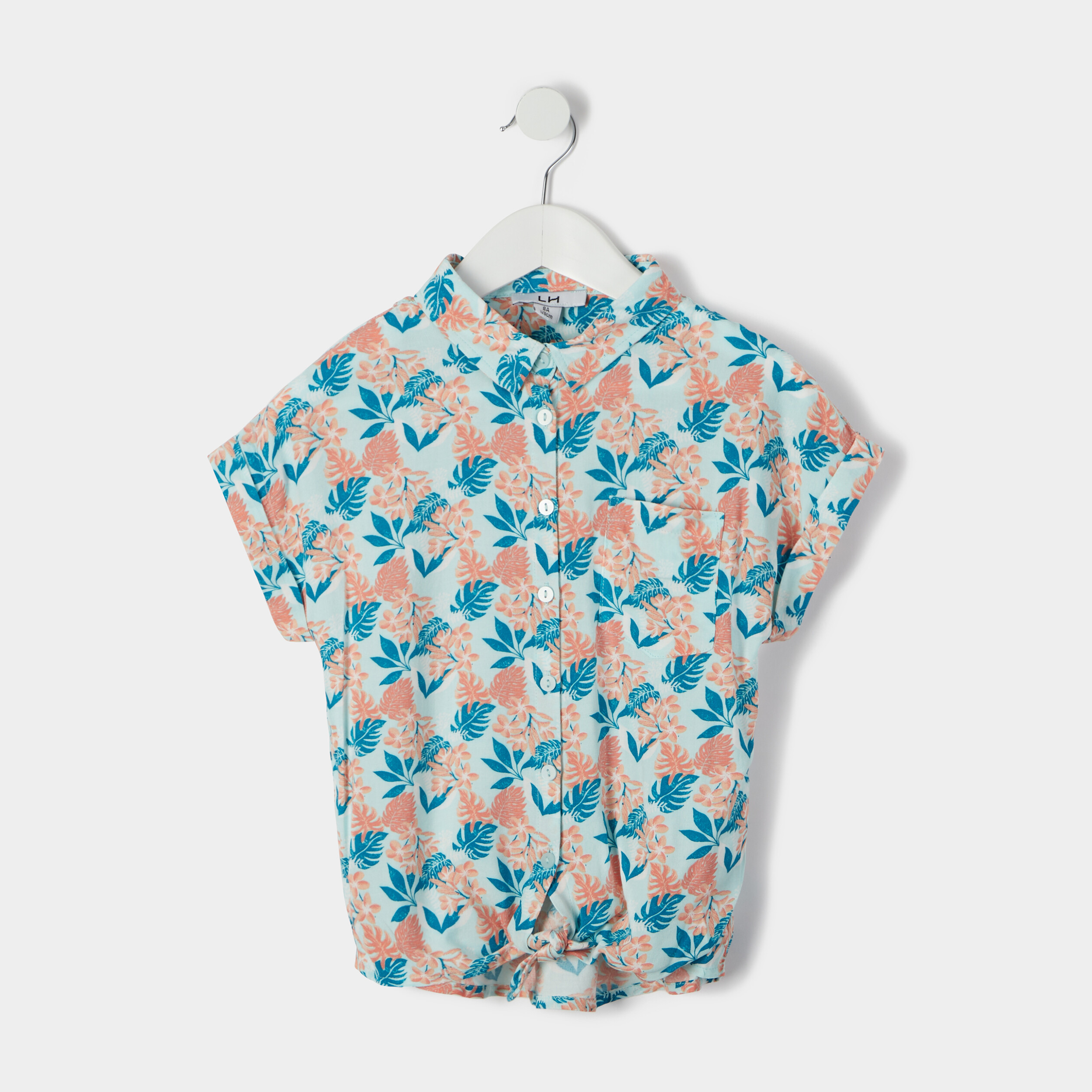 Chemise manches courtes nouée bleu turquoise fille | La Halle