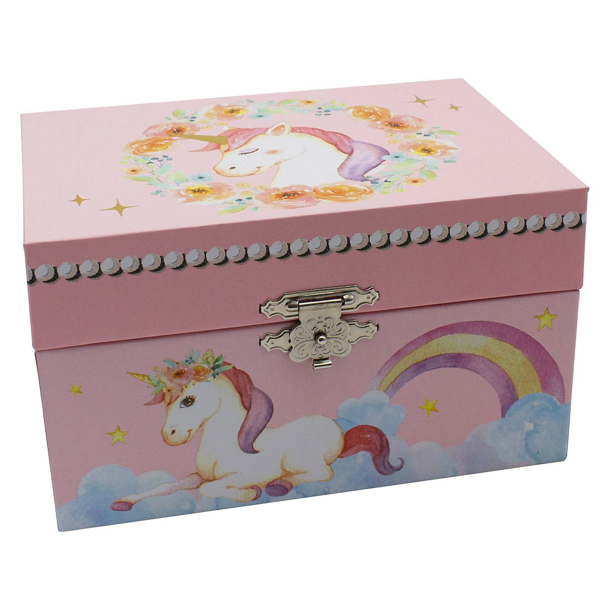 Kinder Spieluhr Schmuckkästchen für Mädchen Schmuckbox pink, Einhorn - Melodie: Schwanensee - 92059