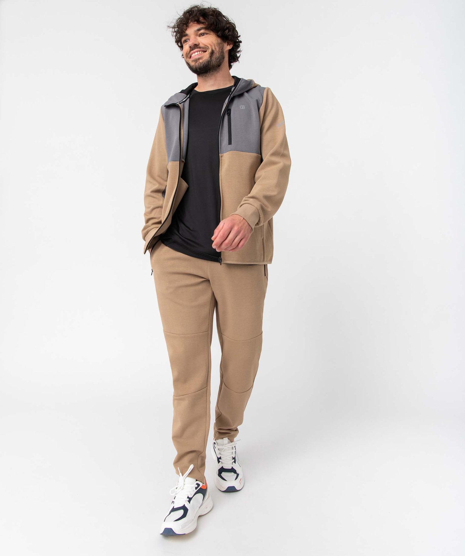 Sweat homme zippé à capuche beige | GEMO