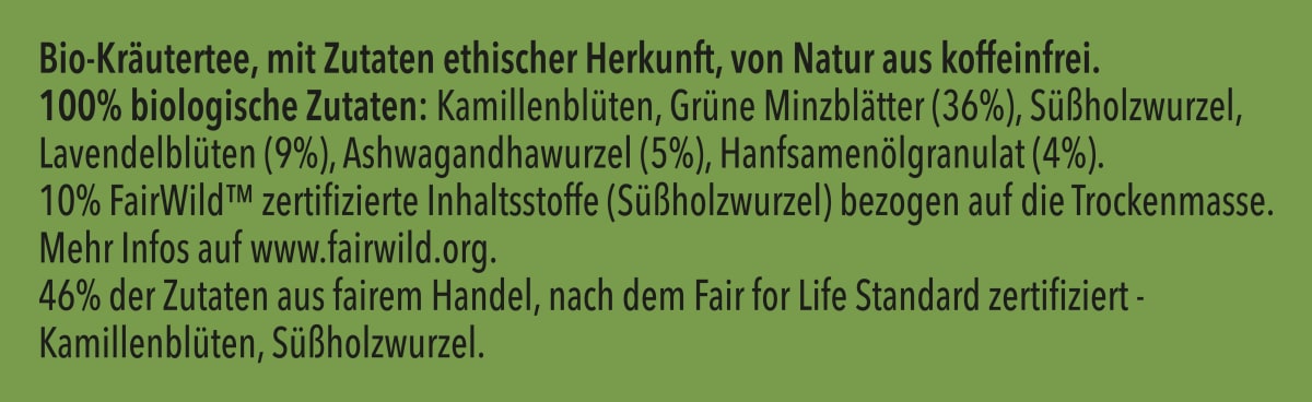 Kräutertee \Peace\ mit Grüner Minze, Ashwagandha, Hanföl (20 Beutel), 30 g