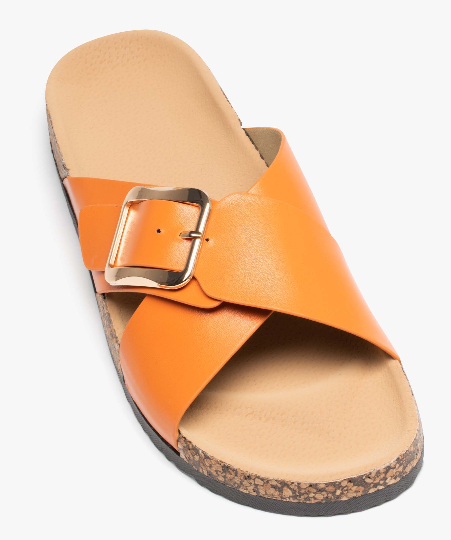 Mules femme unies à brides larges et croisées avec boucle ... orange | GEMO