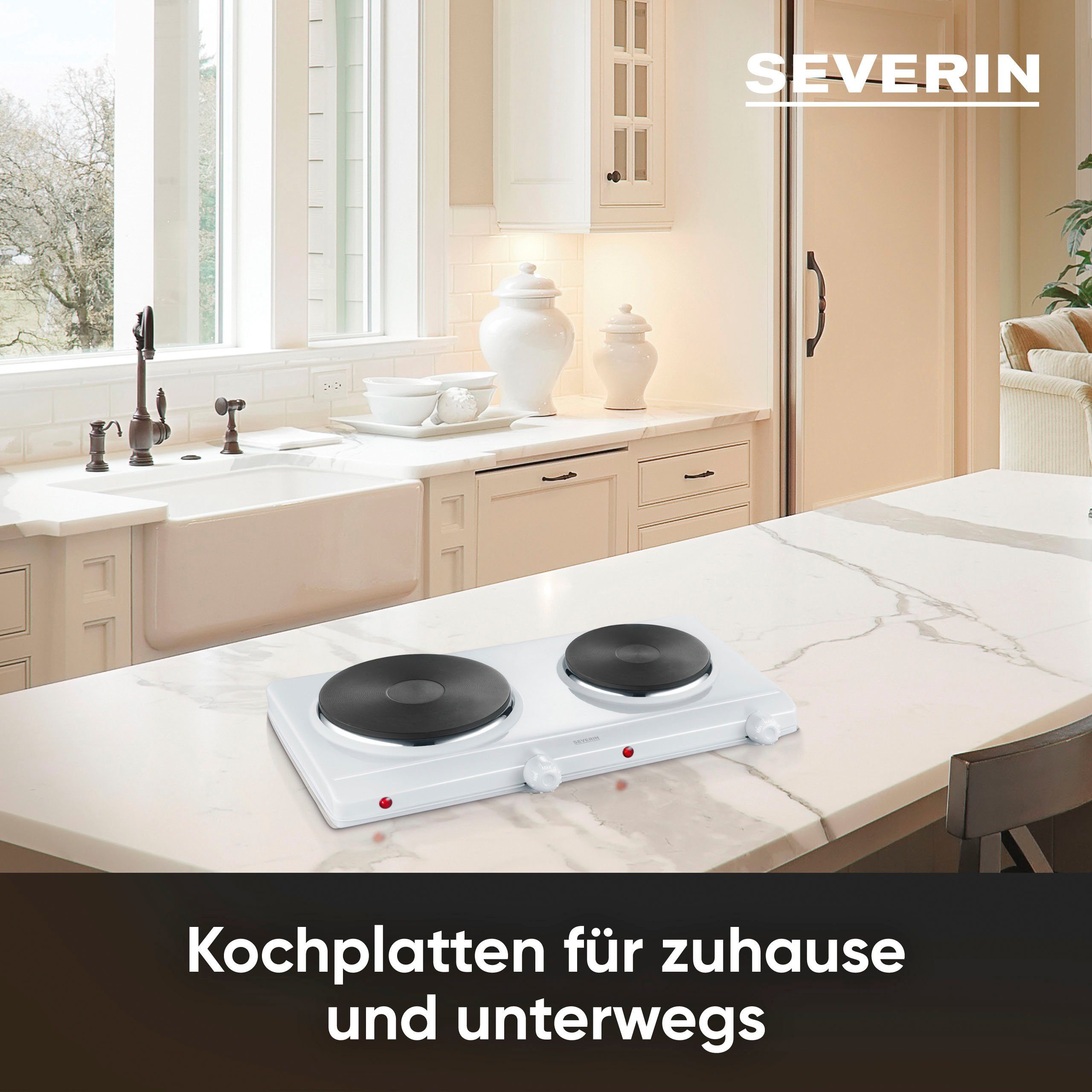 Severin Doppelkochplatte DK 1042, 2 unabhängige Kochplatten, Kontrollleuchte, hitzebeständige Lackierung