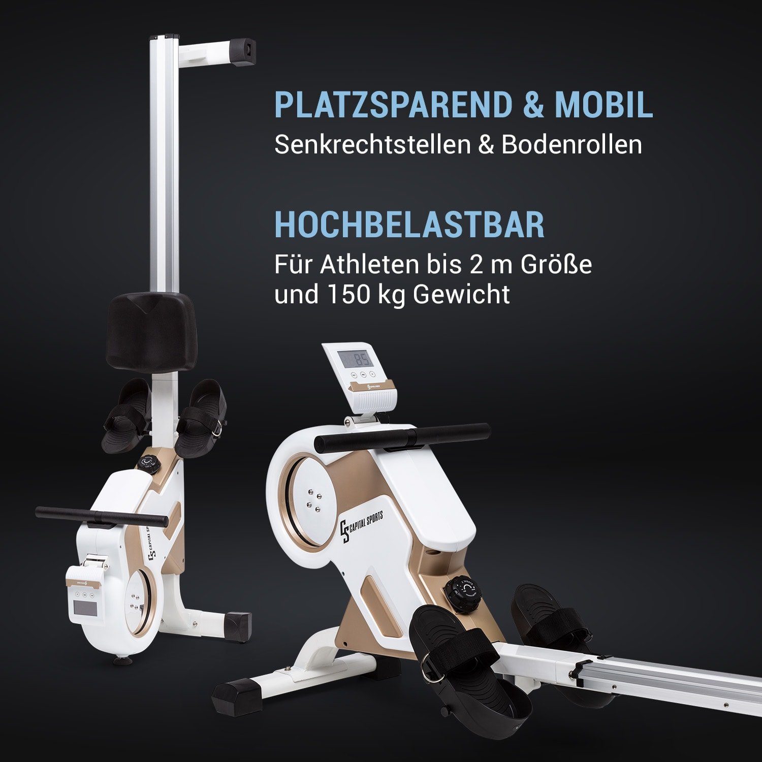 Capital Sports Rudermaschine Stream M1 Magnetrudergerät 105cm LC-Display 8 Stufen Aluminium, Rudergerät für Zuhause Sport Rowing Machine Fitnessgerät Sportgerät Trainingsgerät