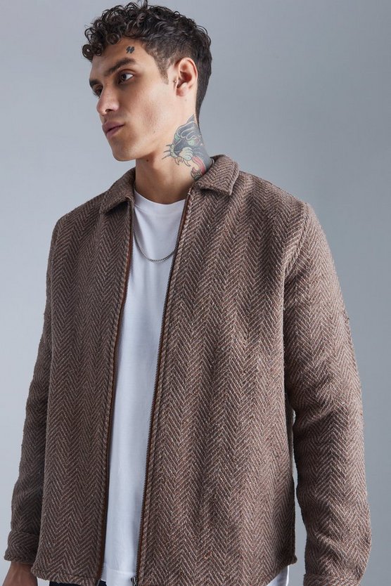 Langärmliges Overshirt mit Zick-Zack Print und Kontrast-Reißverschluss